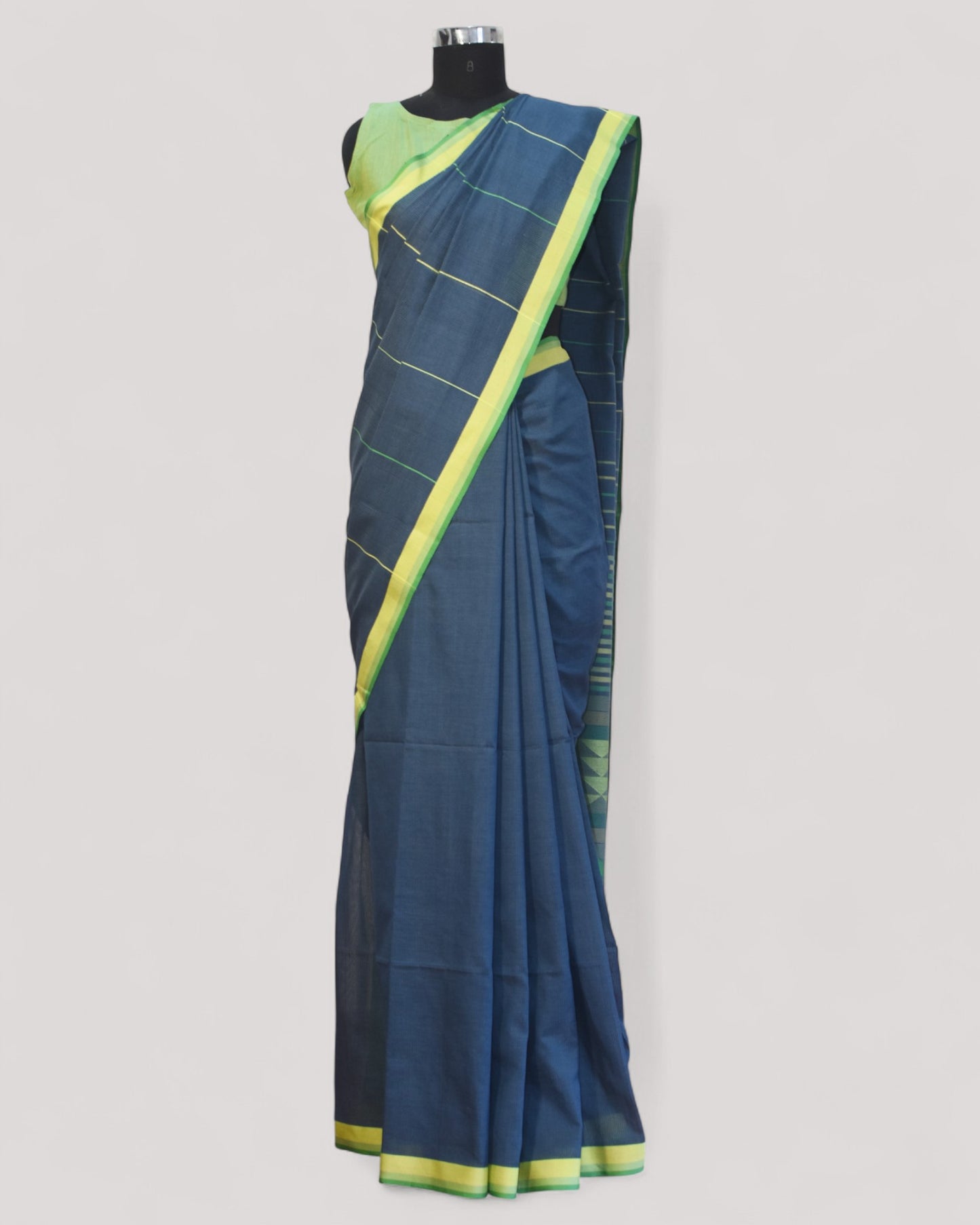 Indigo Blue - Triangle Motif Organic Cotton Saree