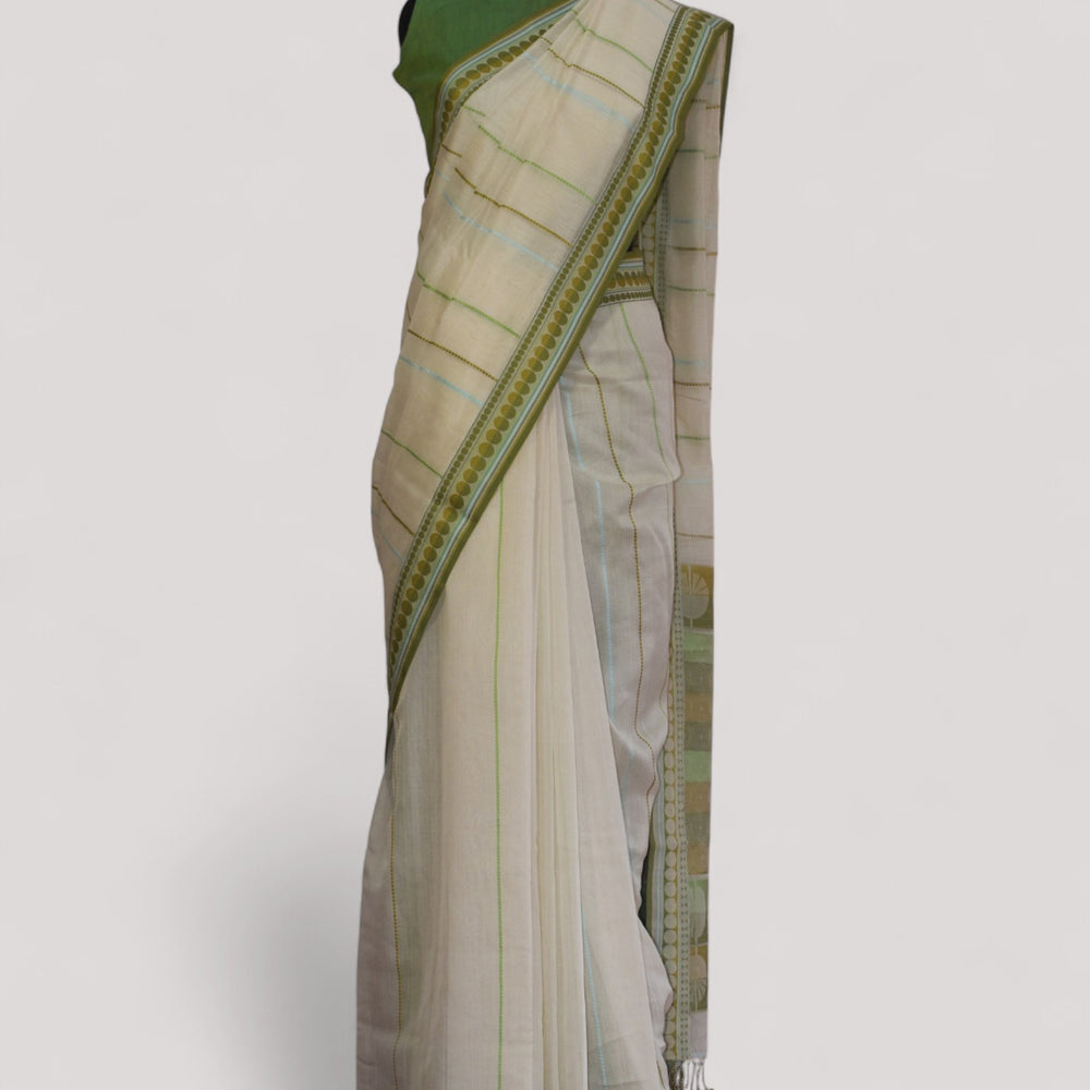 White - Spherical Grace Organic Cotton Saree (No Blouse)