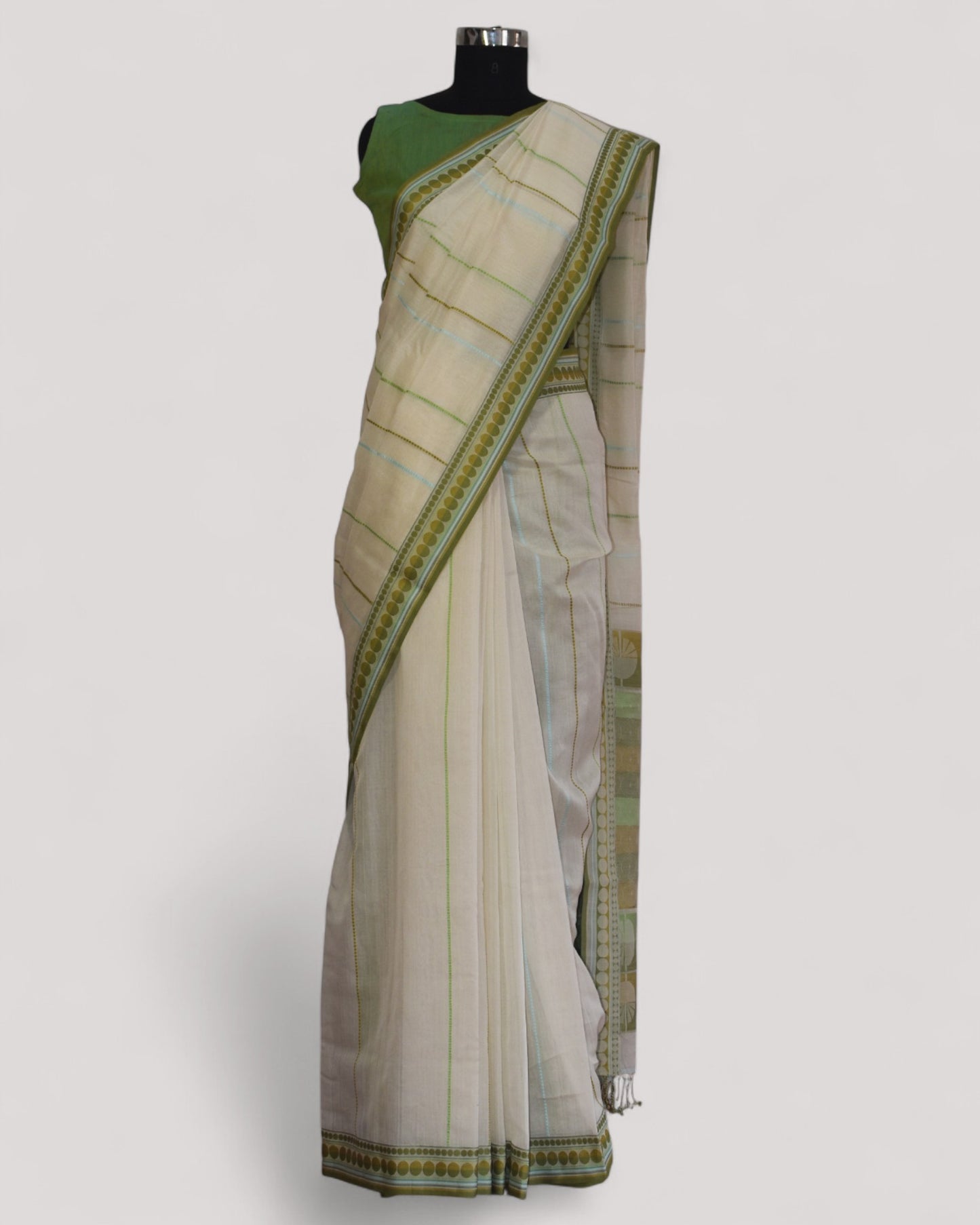 White - Spherical Grace Organic Cotton Saree (No Blouse)