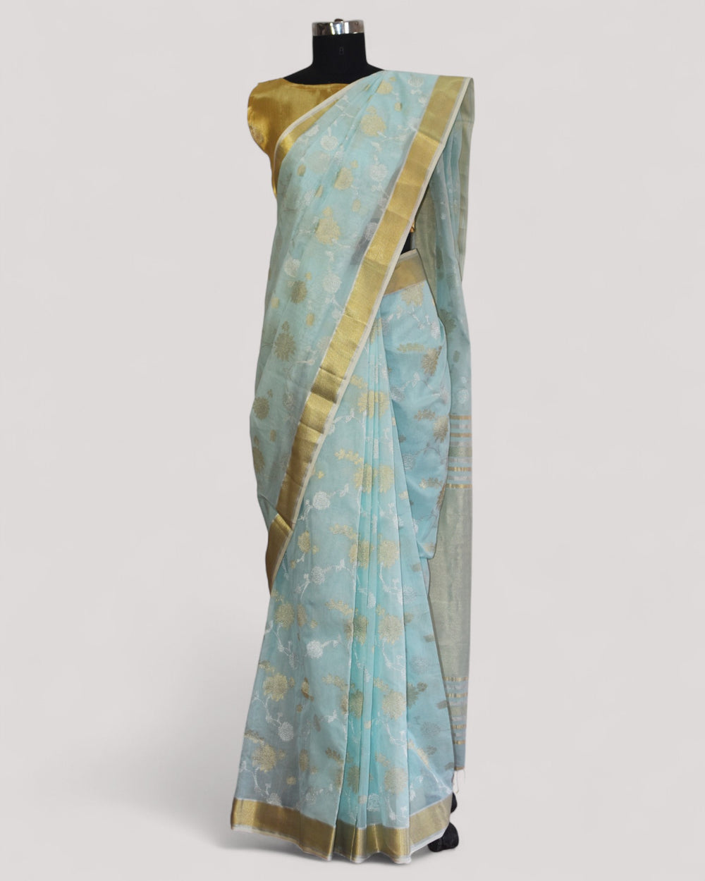 Cool Blue - Gilded Grove Organic Cotton Saree
