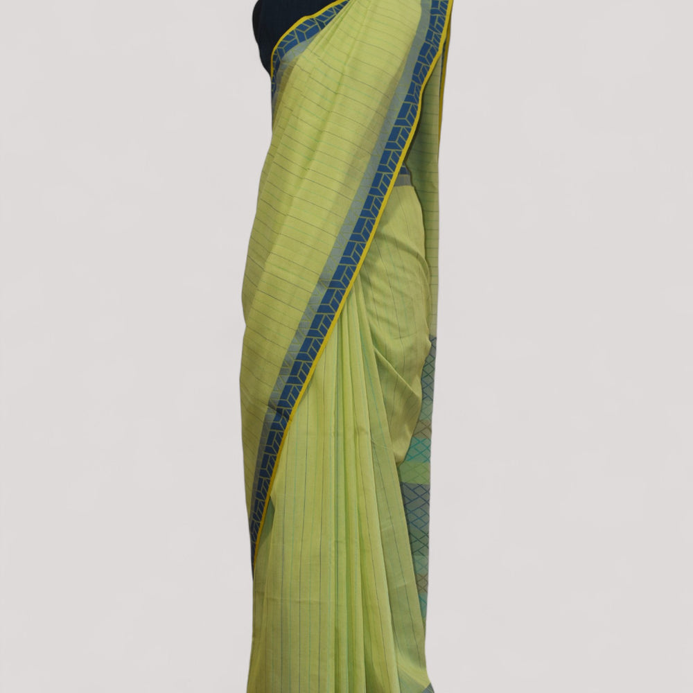 Light Green - Rectangle Motif Organic Cotton Saree