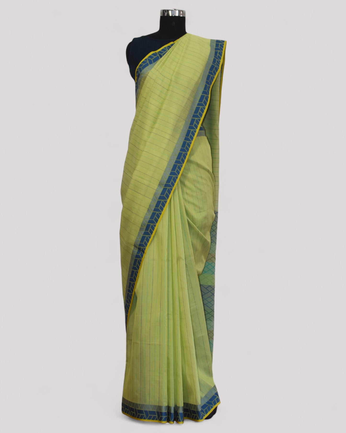 Light Green - Rectangle Motif Organic Cotton Saree