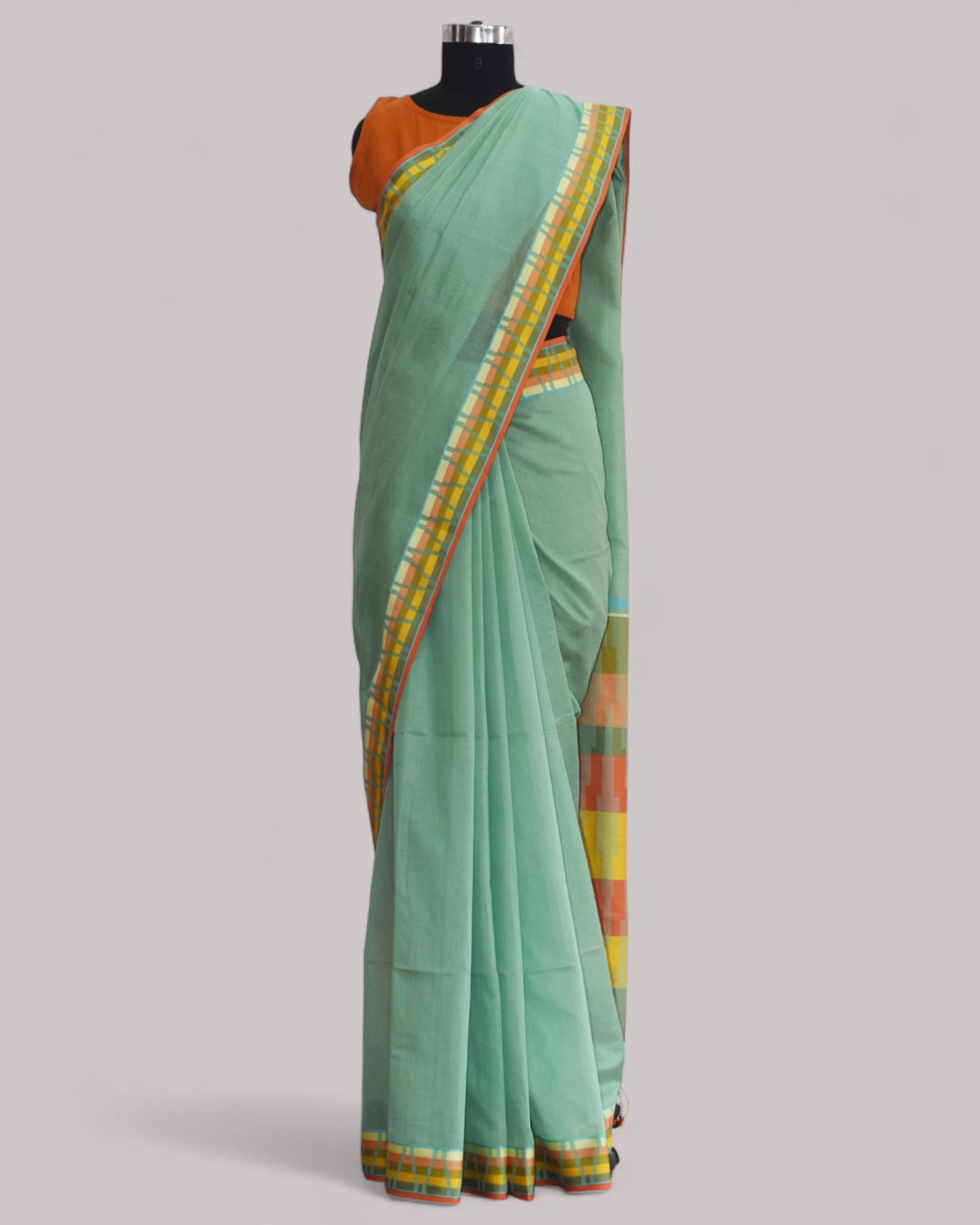 Sea Green - Gopuram Motif Organic Cotton Saree