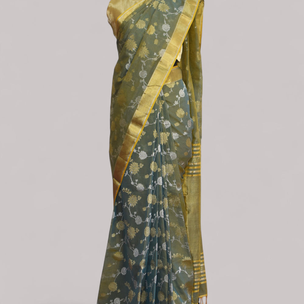 Grey - Gilded Grove Organic Cotton Saree