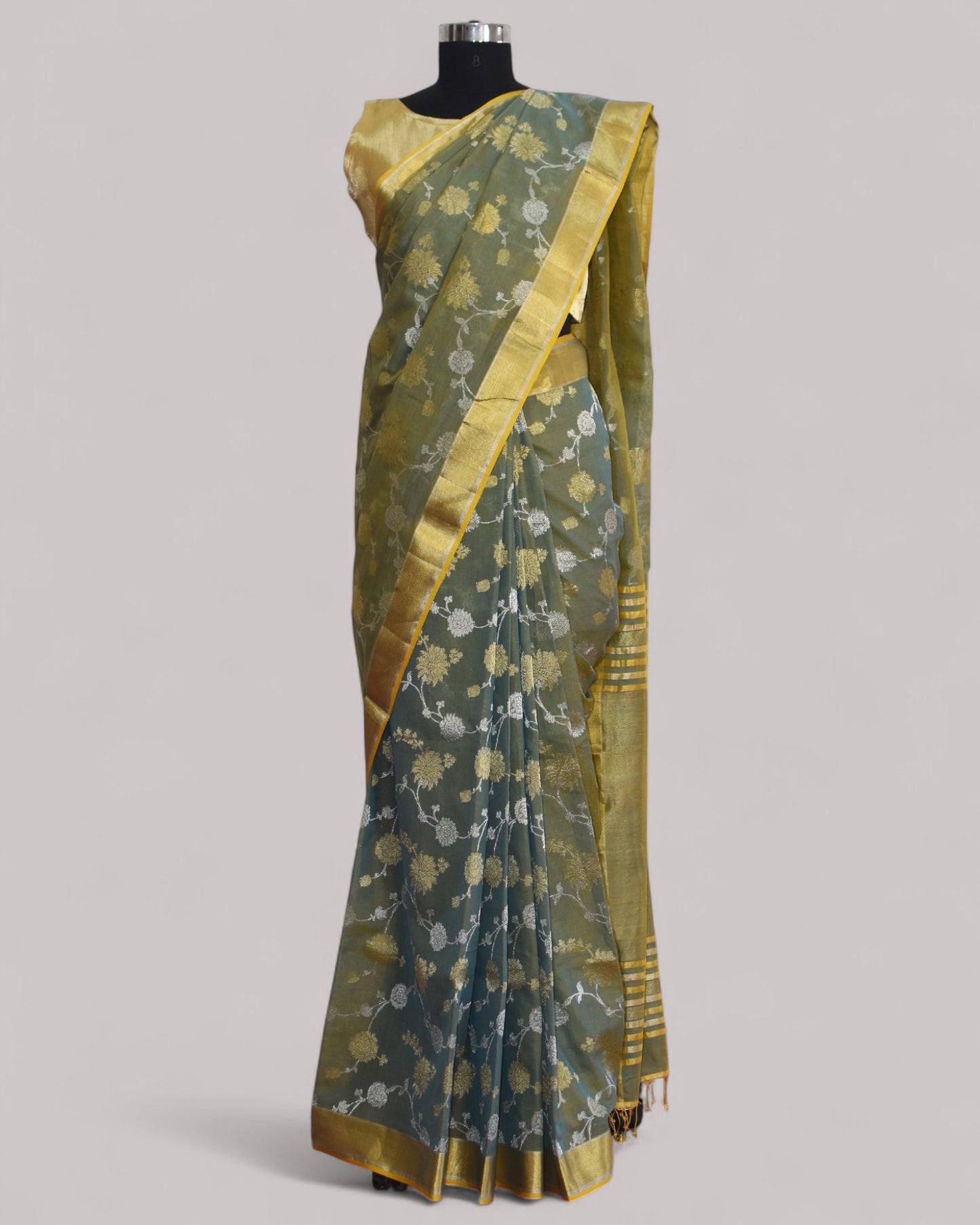 Grey - Gilded Grove Organic Cotton Saree