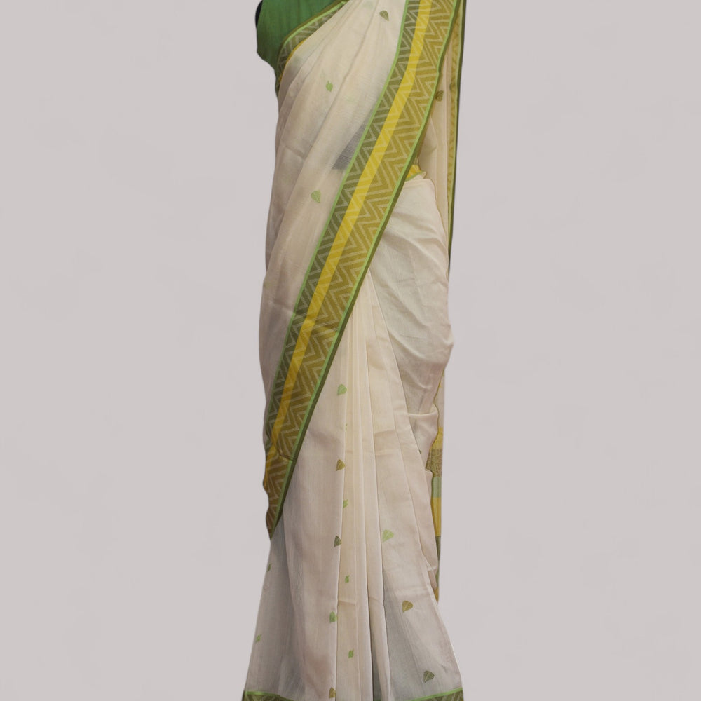 White - Tree & Leaves  Motif Organic Cotton Saree