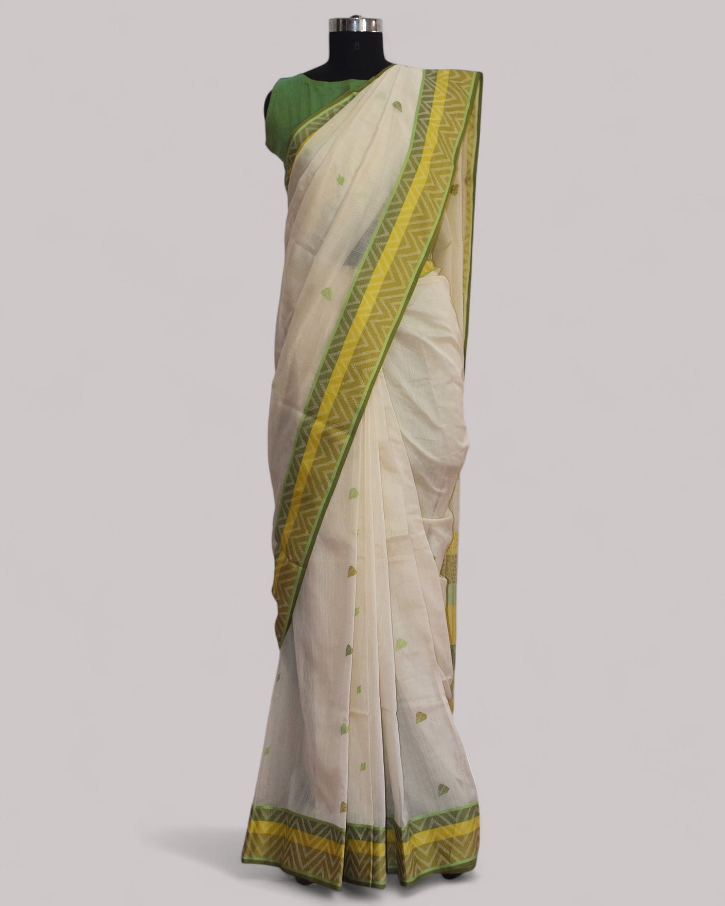 White - Tree & Leaves  Motif Organic Cotton Saree