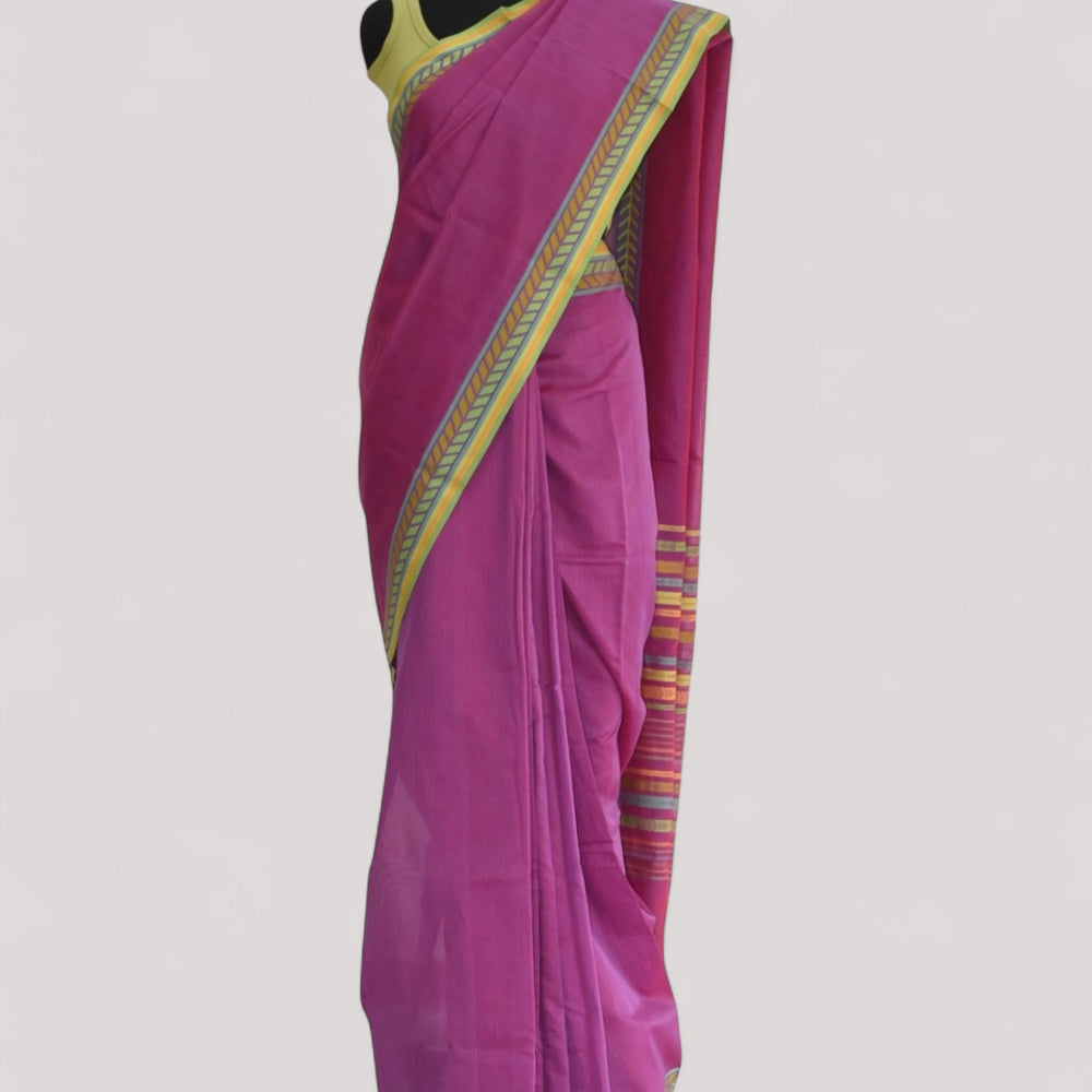 Pinkish Purple - Arrowed Opulence Organic Cotton Saree