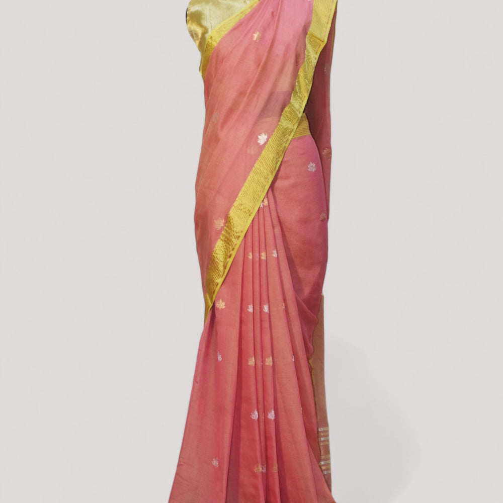 Pink - Lotus butta Organic Cotton Saree
