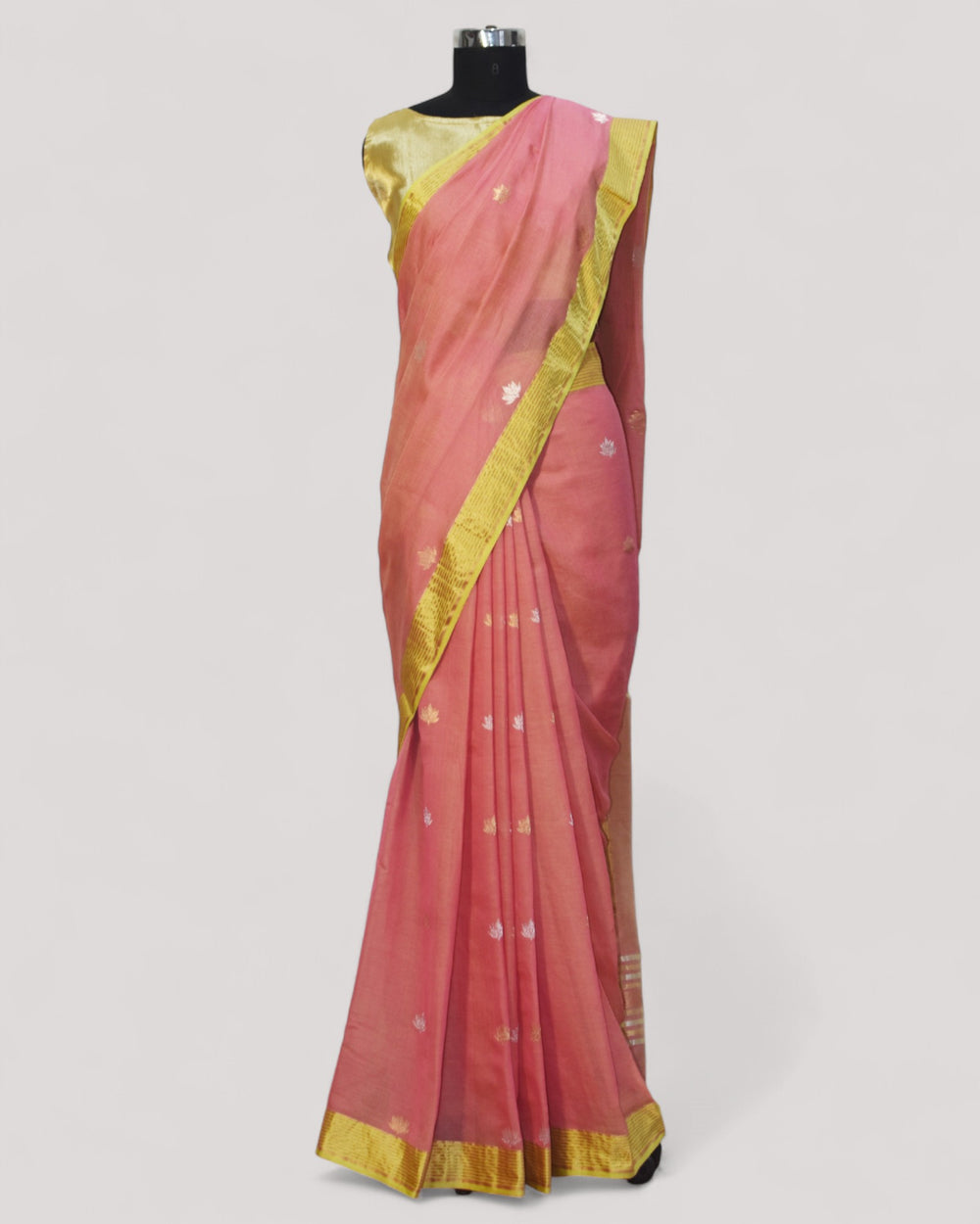 Pink - Lotus butta Organic Cotton Saree