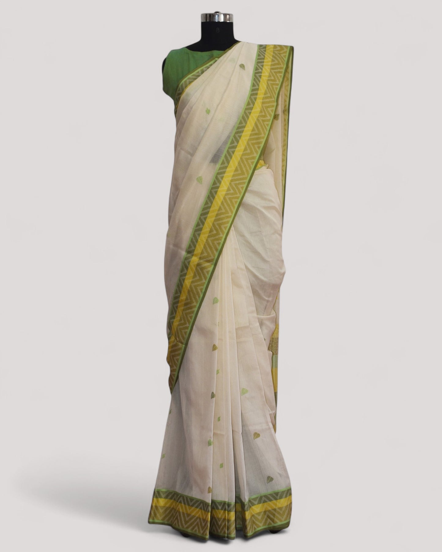 White - Tree & Leaves Motif Organic Cotton Saree