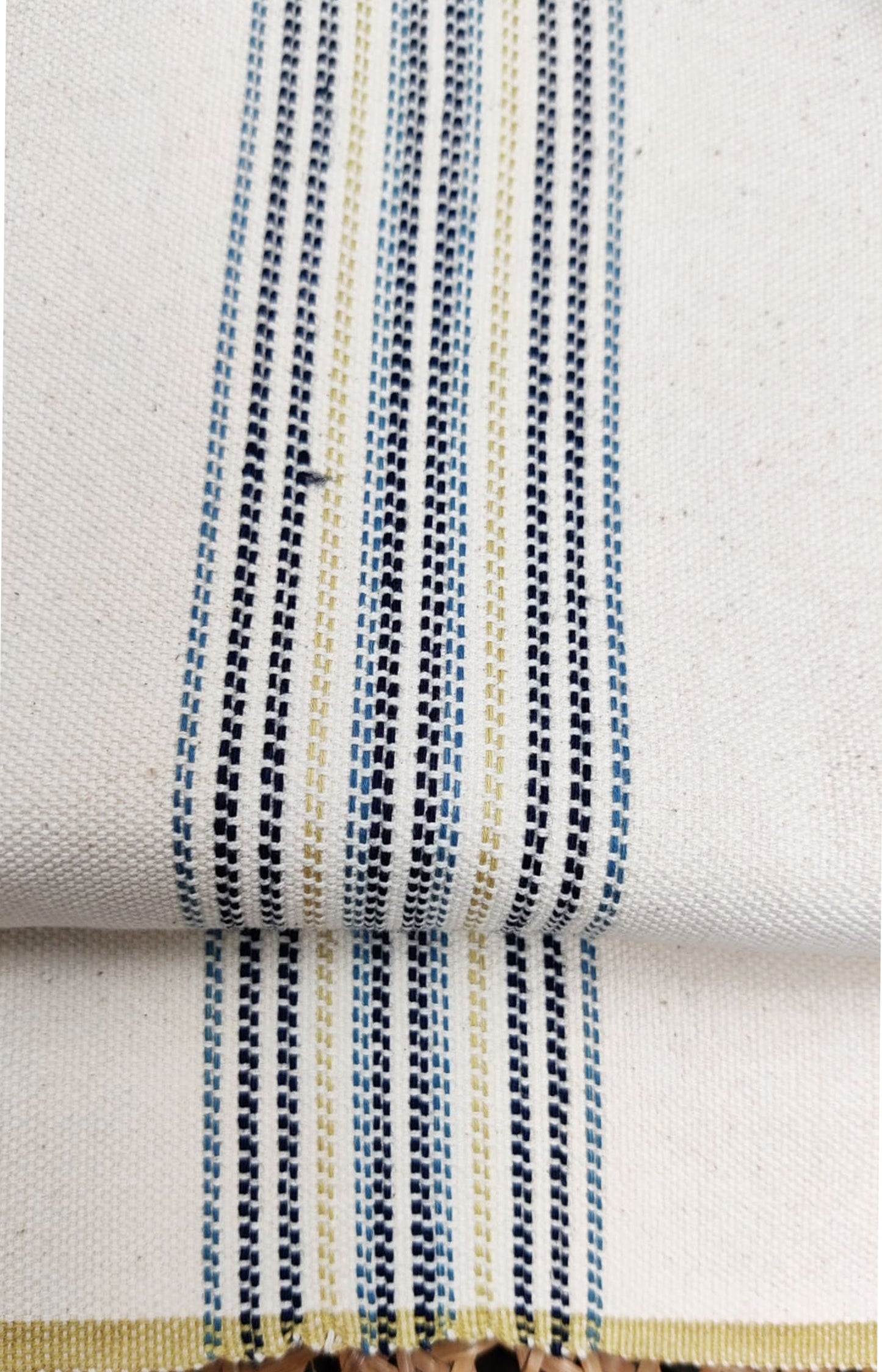 Off White - Blanket 6 with blue stripes (with tassels)