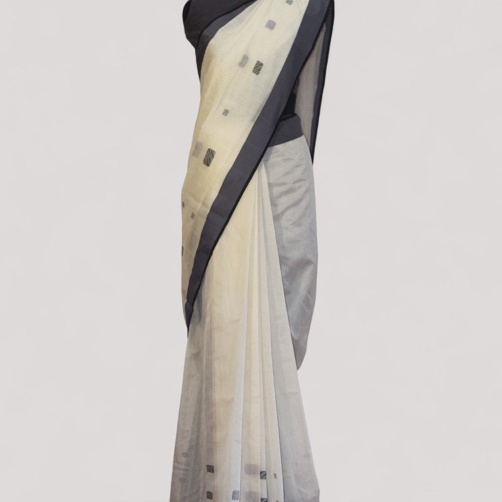 White - Polka Motif Organic Cotton Saree
