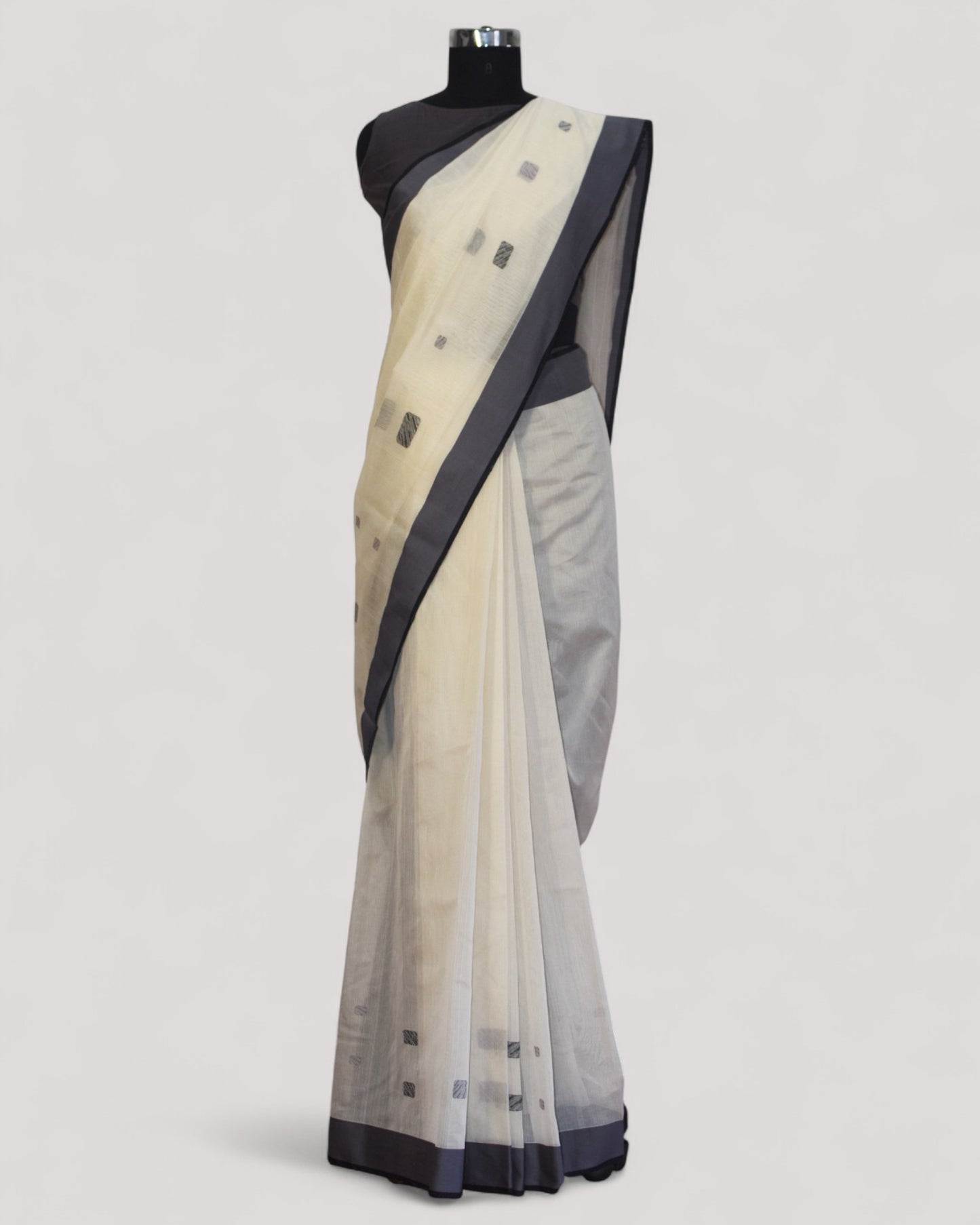 White - Polka Motif Organic Cotton Saree