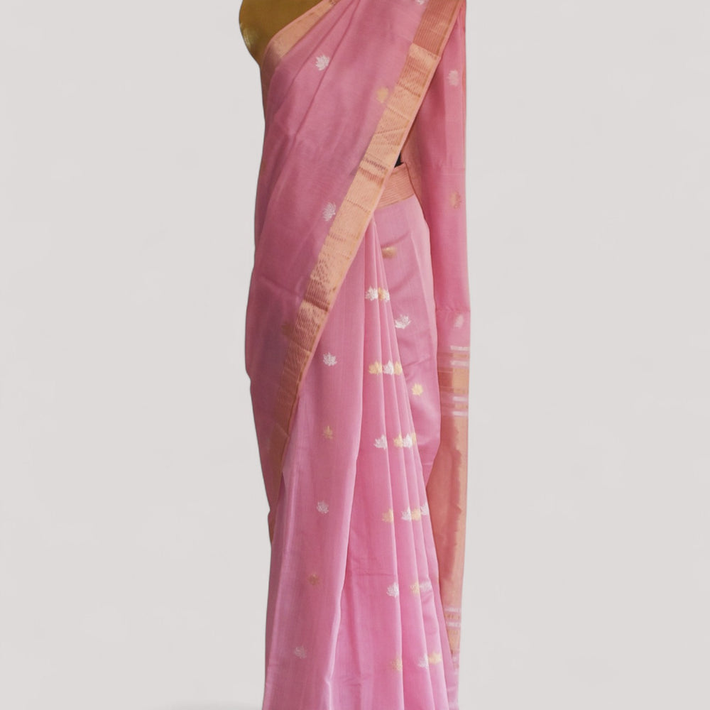 Baby pink - Lotus butta Organic Cotton Saree