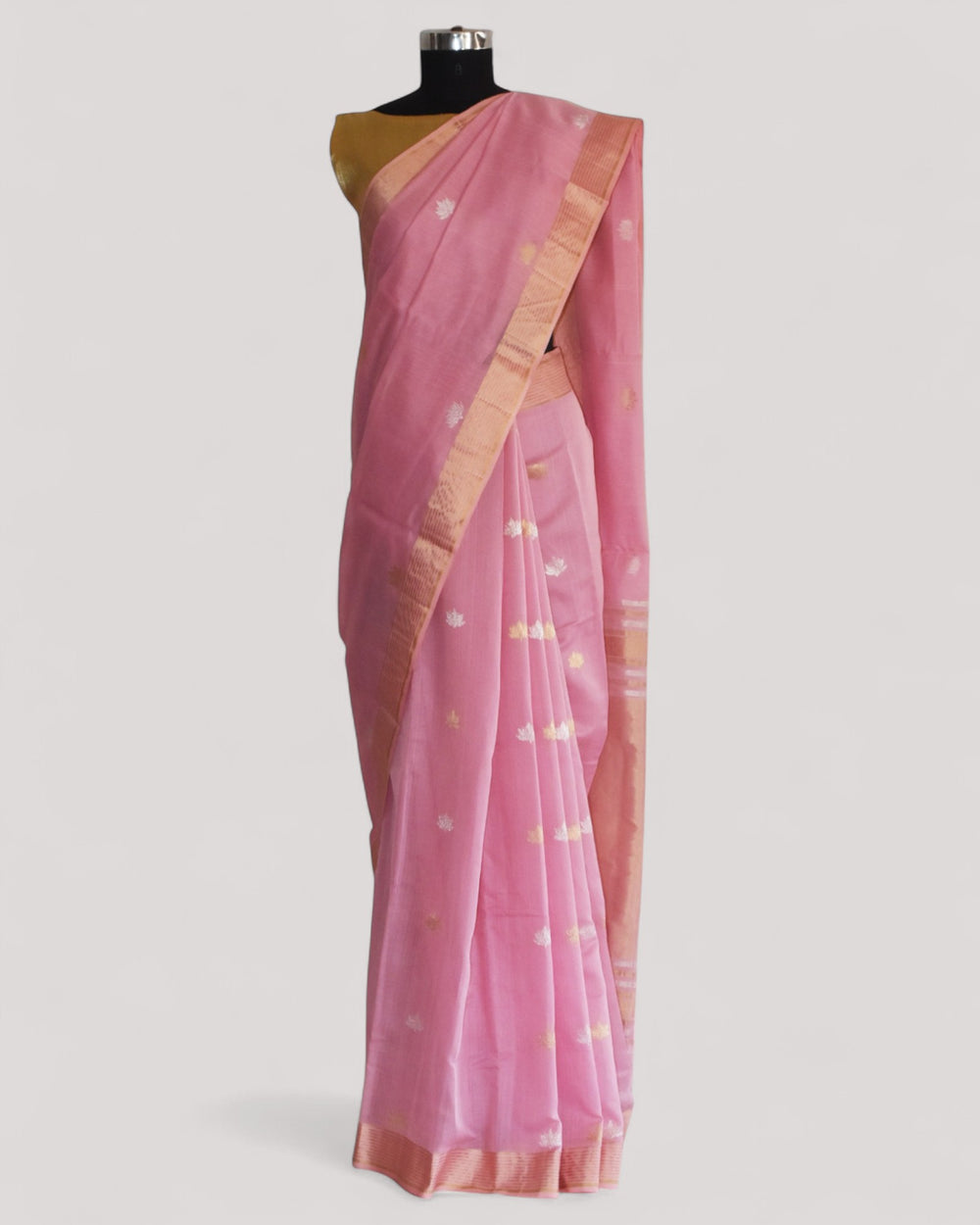Baby pink - Lotus butta Organic Cotton Saree