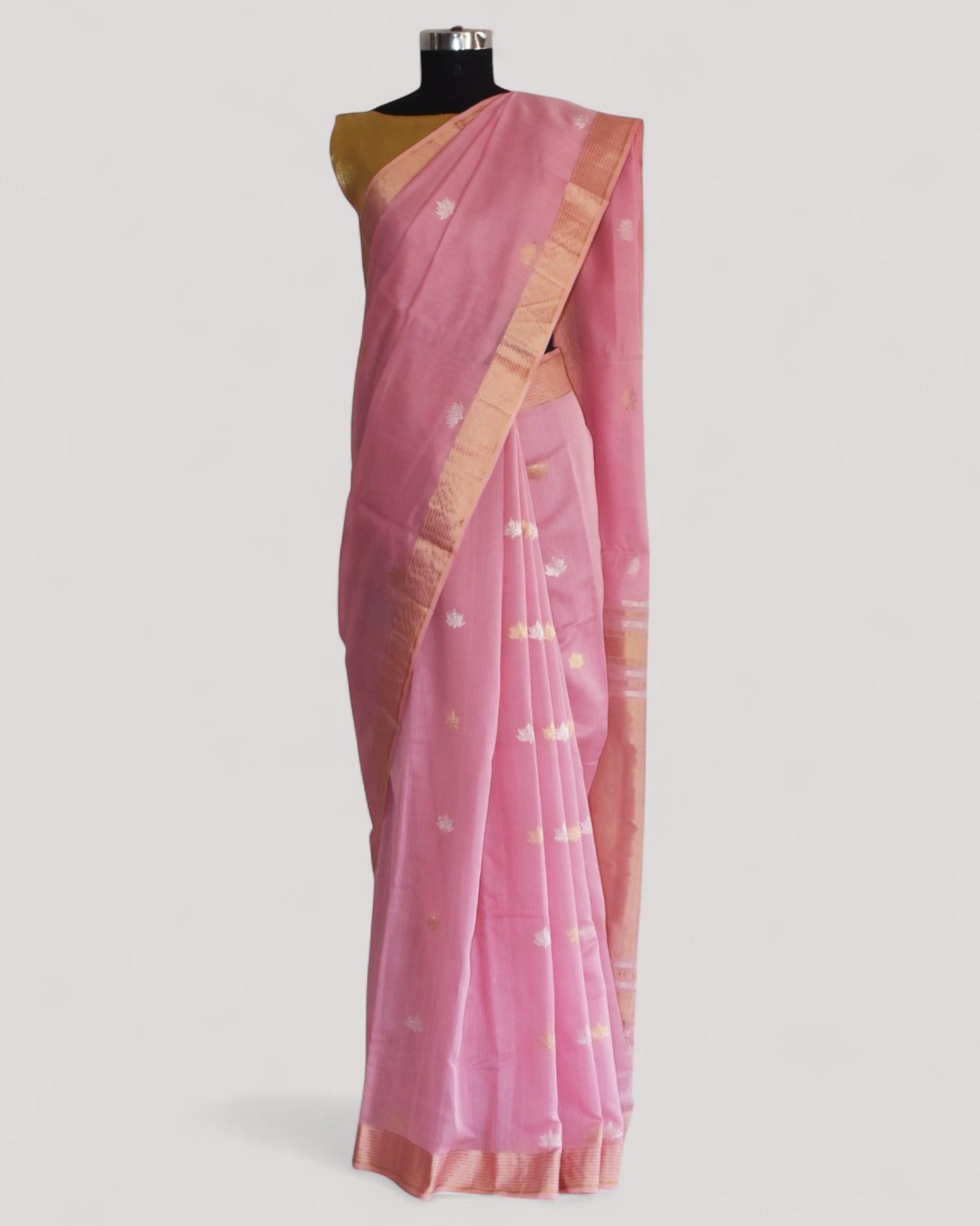 Baby pink - Lotus butta Organic Cotton Saree