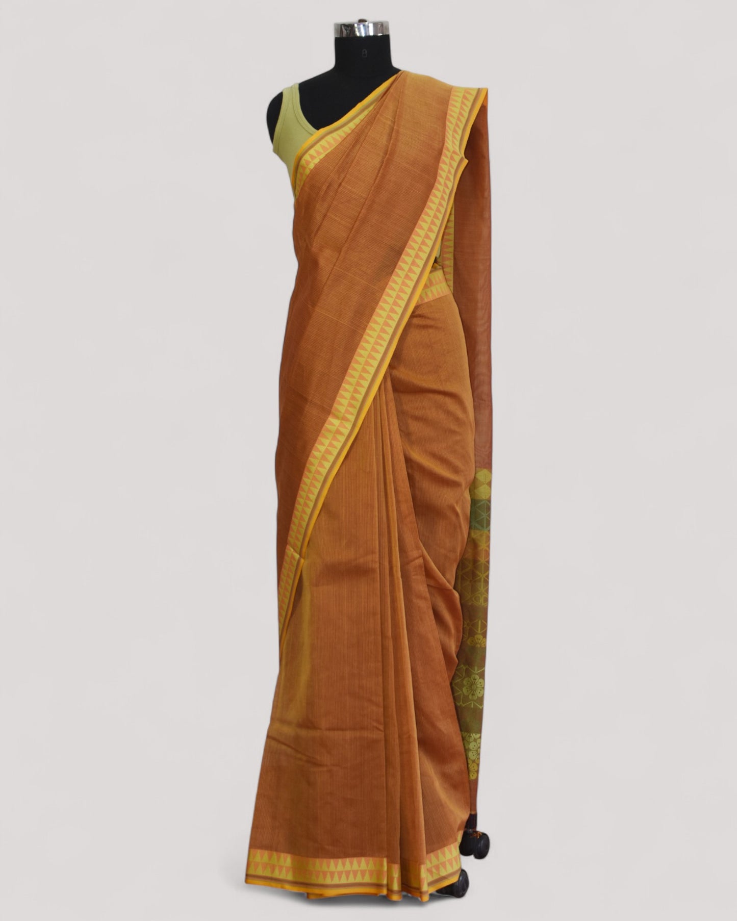 Orange- Cherry Blossom Motif Organic Cotton Saree
