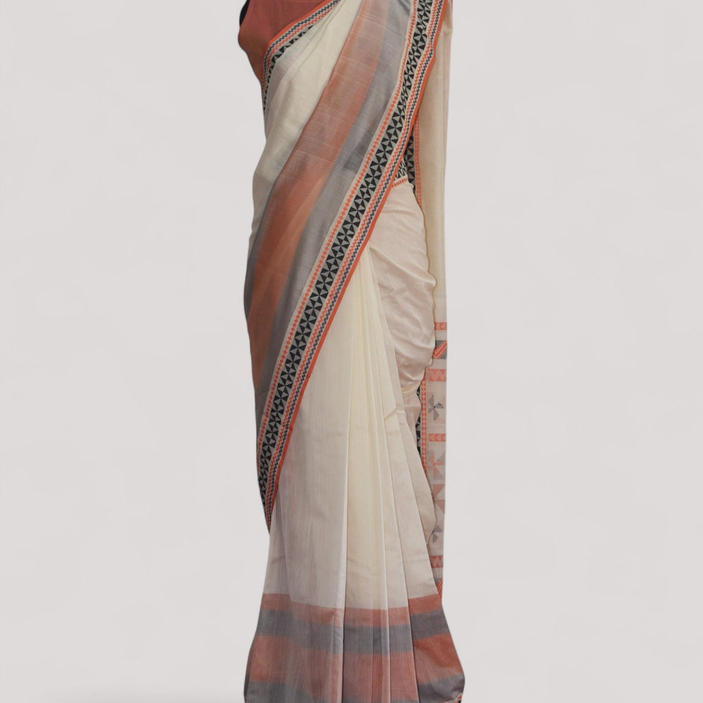 White - Siddhiralli Quilt Organic Cotton Saree