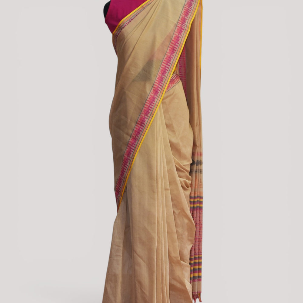 Beige - Interleave Quilt Organic Cotton Saree – Ethicus