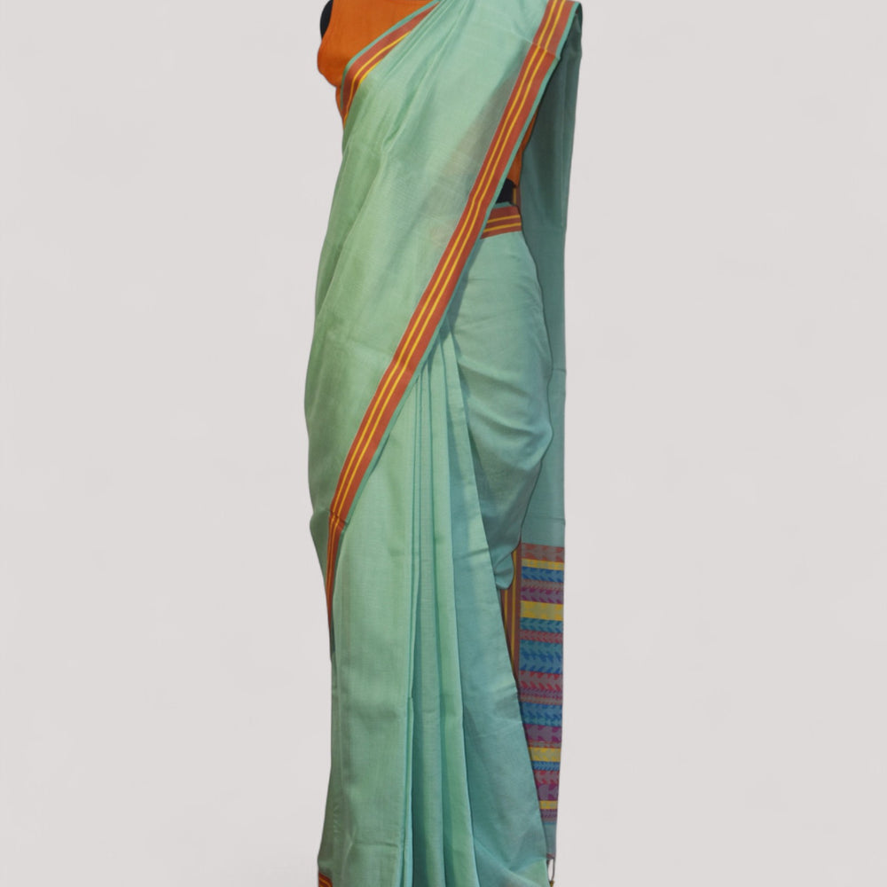 Sea Green - Tulip Motif Organic Cotton Saree
