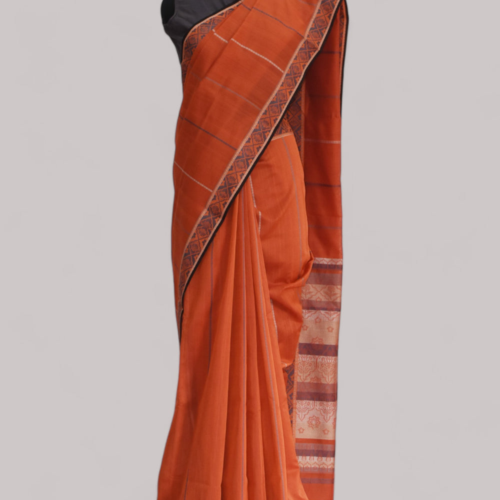 Orange - Jaipur Quilt Organic Cotton Saree