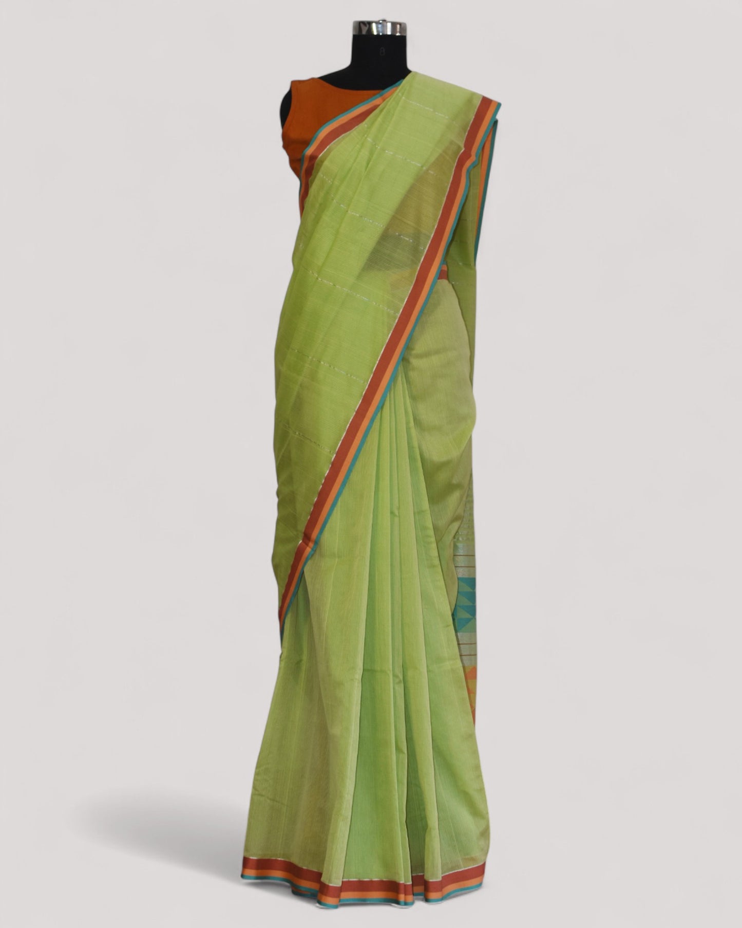 Lime Green - Triangle Motif Organic Cotton Saree