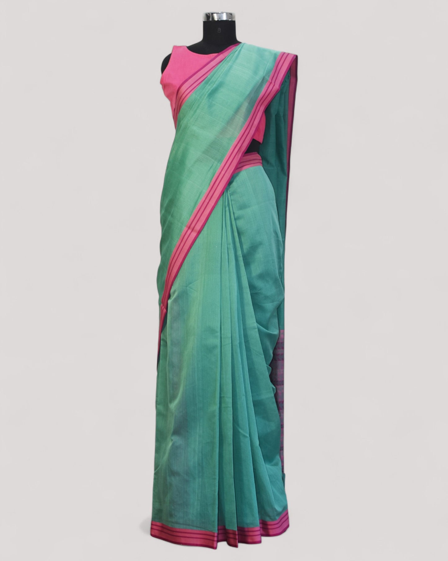 Sea Blue - Tulip Motif Organic Cotton Saree