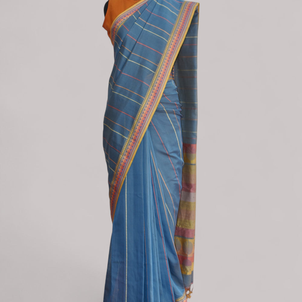 Bluish Grey - Spherical Grace Organic Cotton Saree