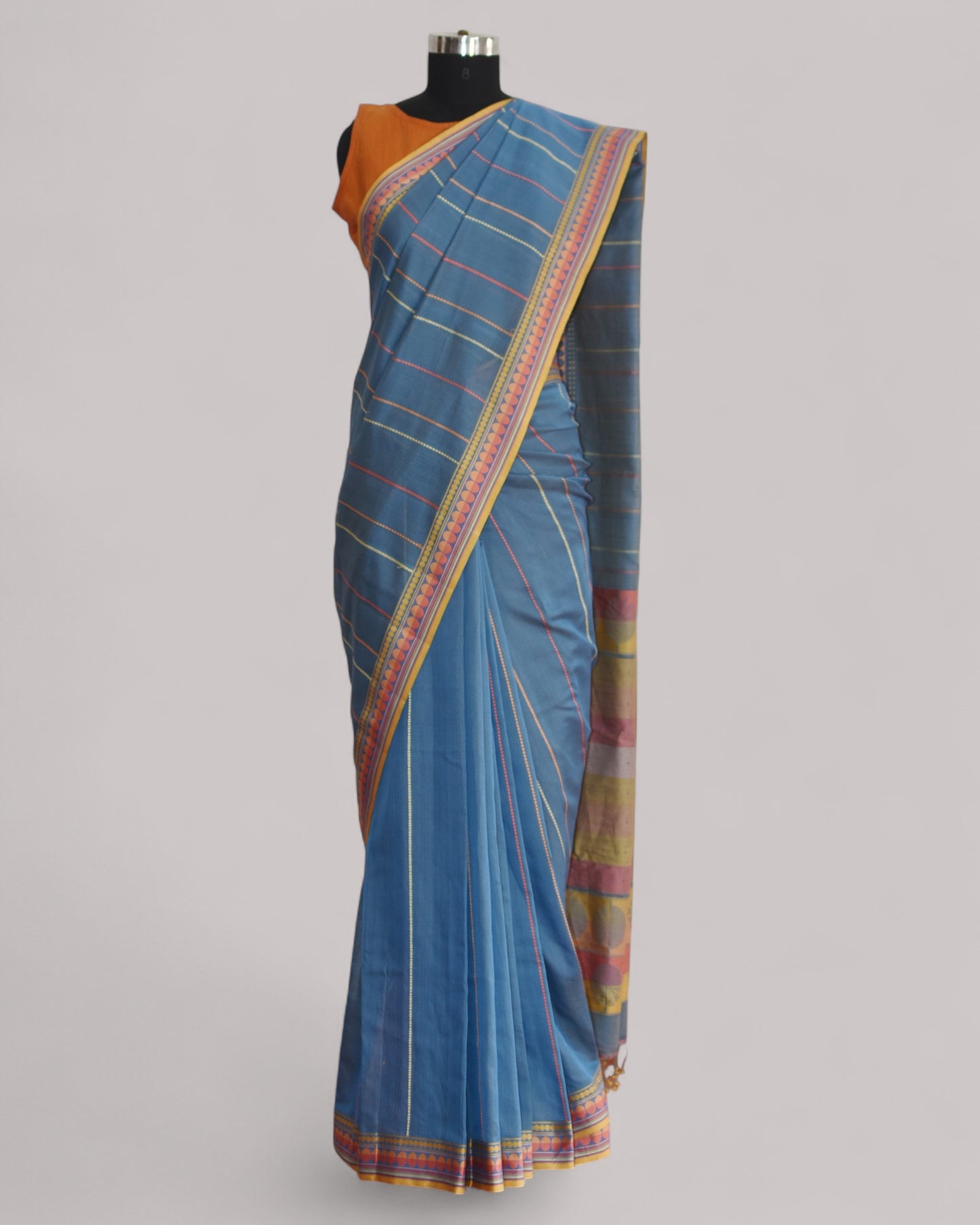 Bluish Grey - Spherical Grace Organic Cotton Saree
