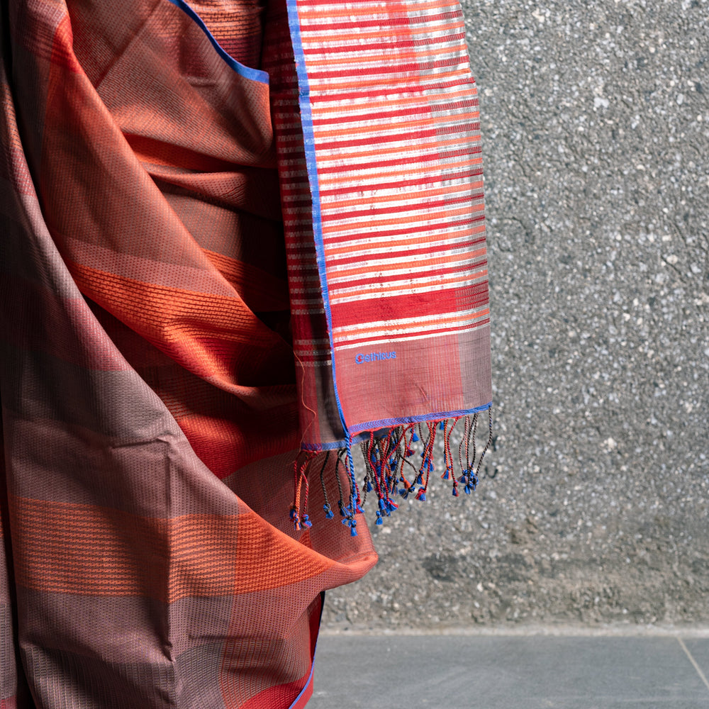 Rust - Stitch Texture Organic Cotton Saree
