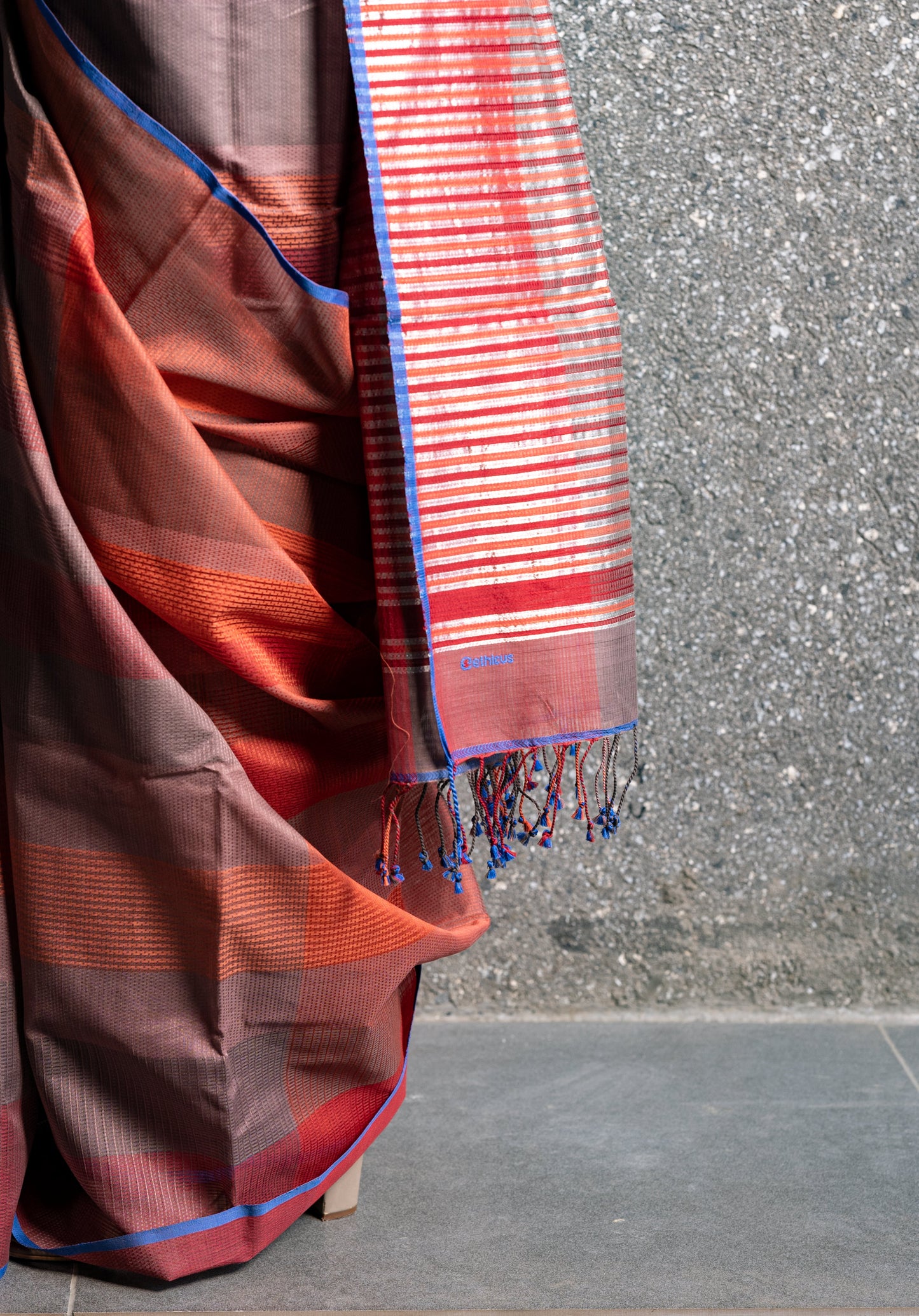 Rust - Stitch Texture Organic Cotton Saree