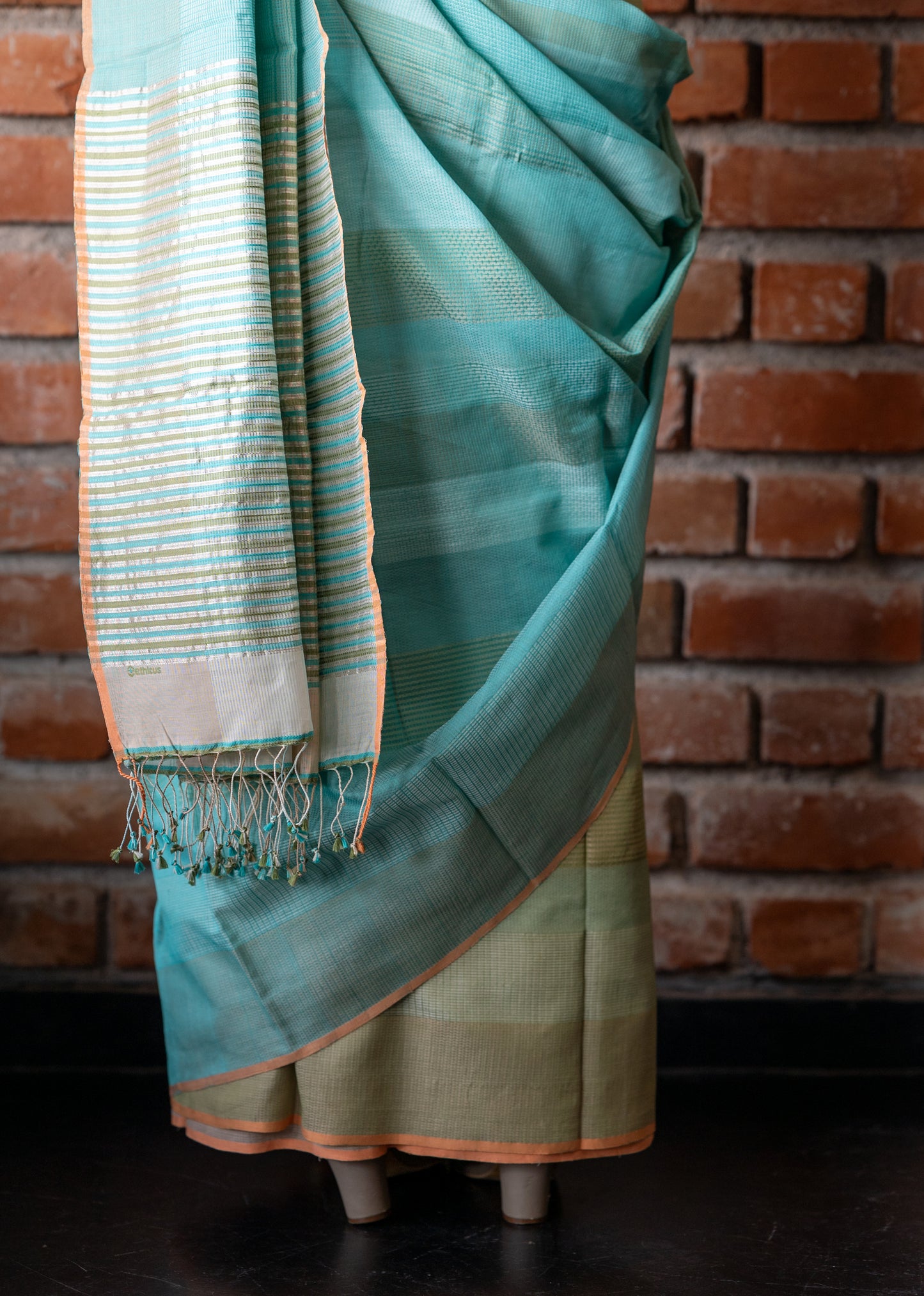Sea Green - Stitch Texture Organic Cotton Saree(no blouse)