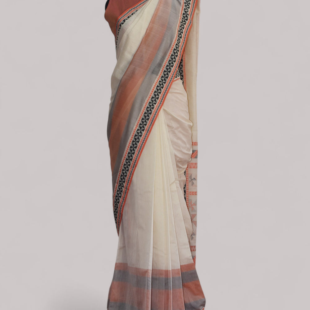 White - Siddhiralli Quilt Organic Cotton Saree