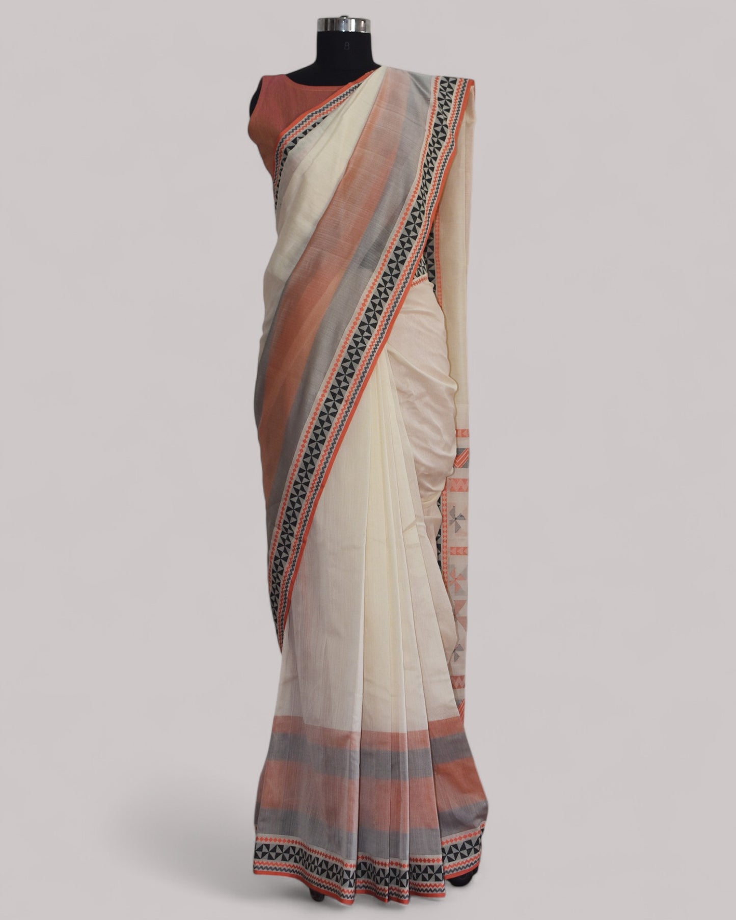 White - Siddhiralli Quilt Organic Cotton Saree