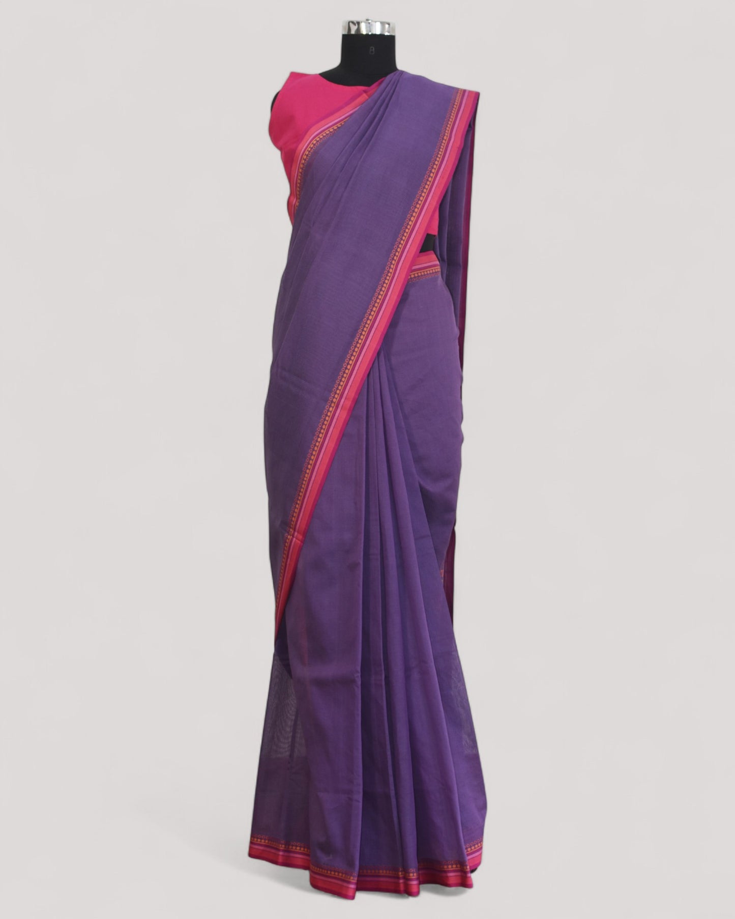 Dark Purple - Dots and Dashes Organic Cotton Saree