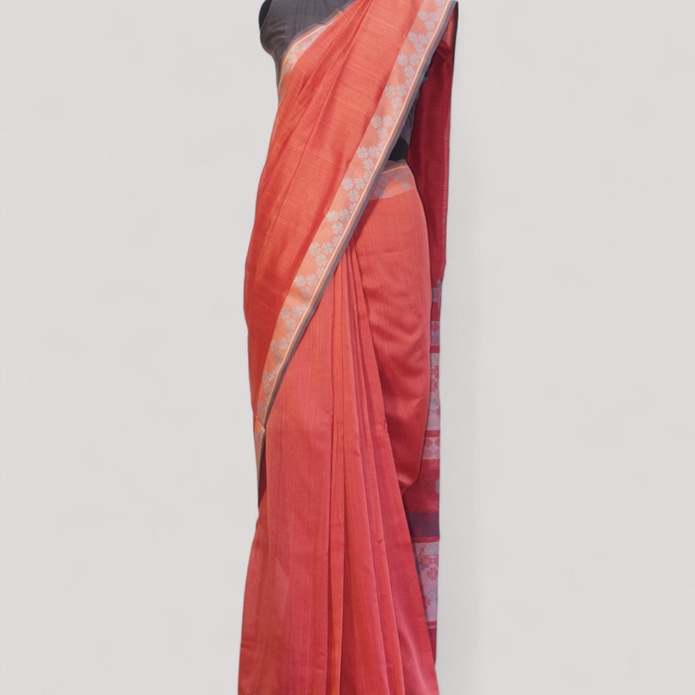 Rosewood - Clover Motif Organic Cotton Saree