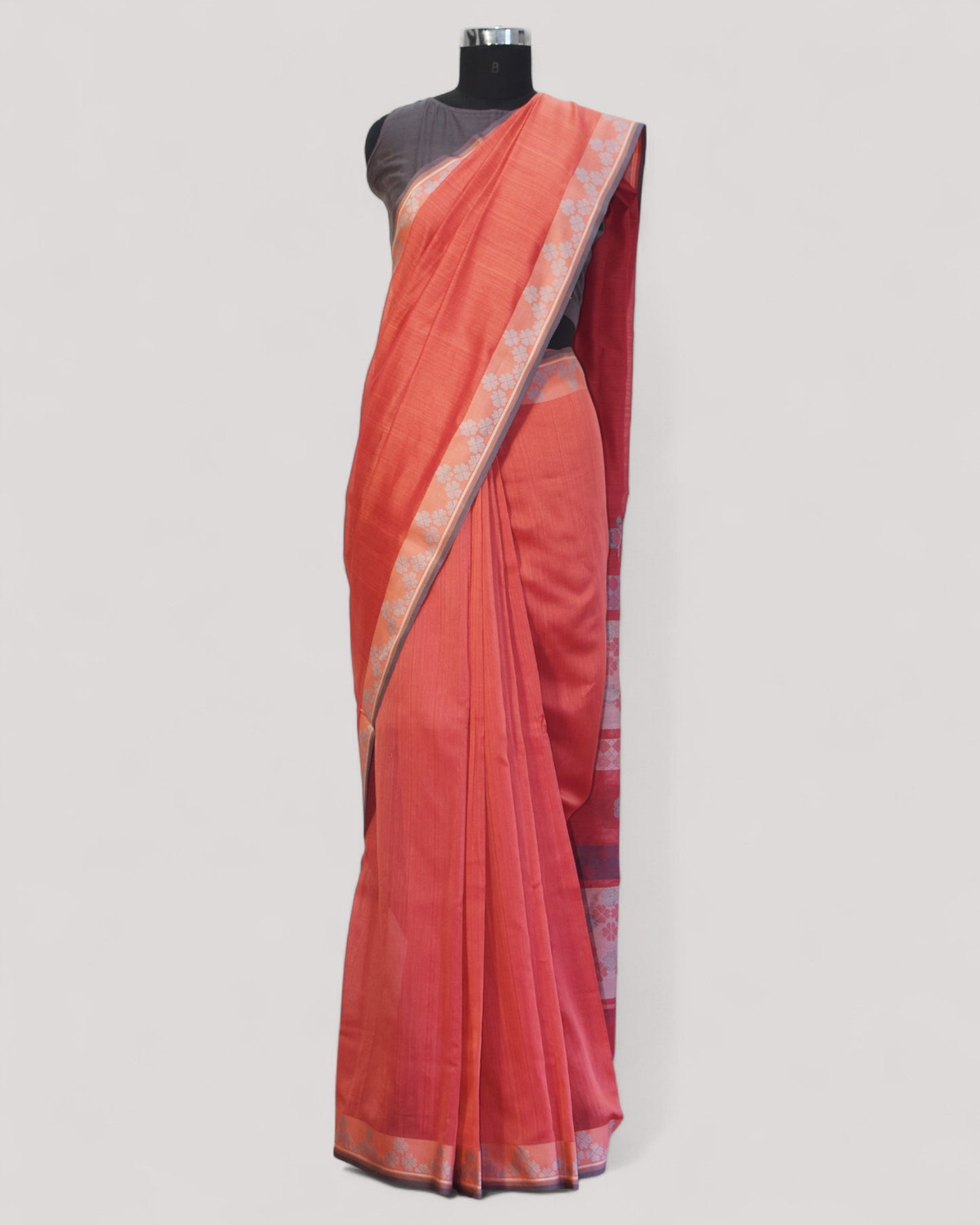 Rosewood - Clover Motif Organic Cotton Saree