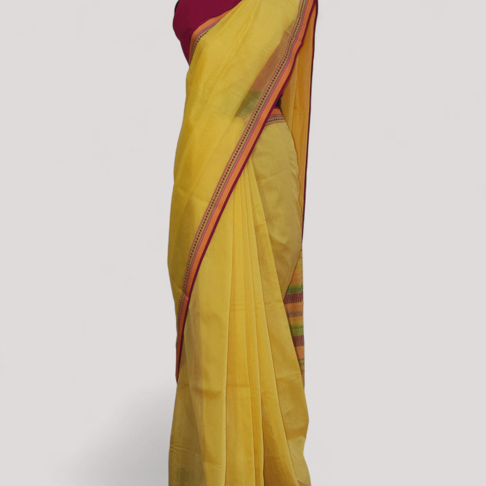 Yellow - Dots and Dashes Organic Cotton Saree