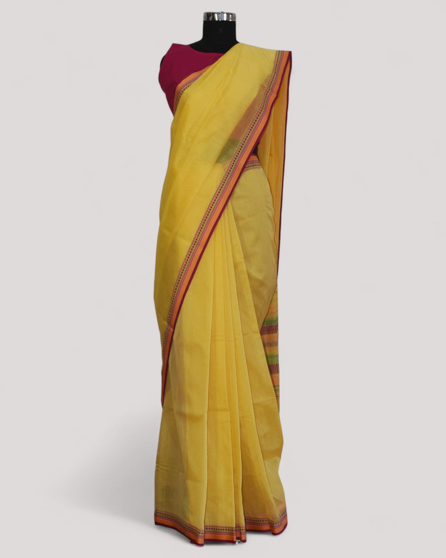 Yellow - Dots and Dashes Organic Cotton Saree