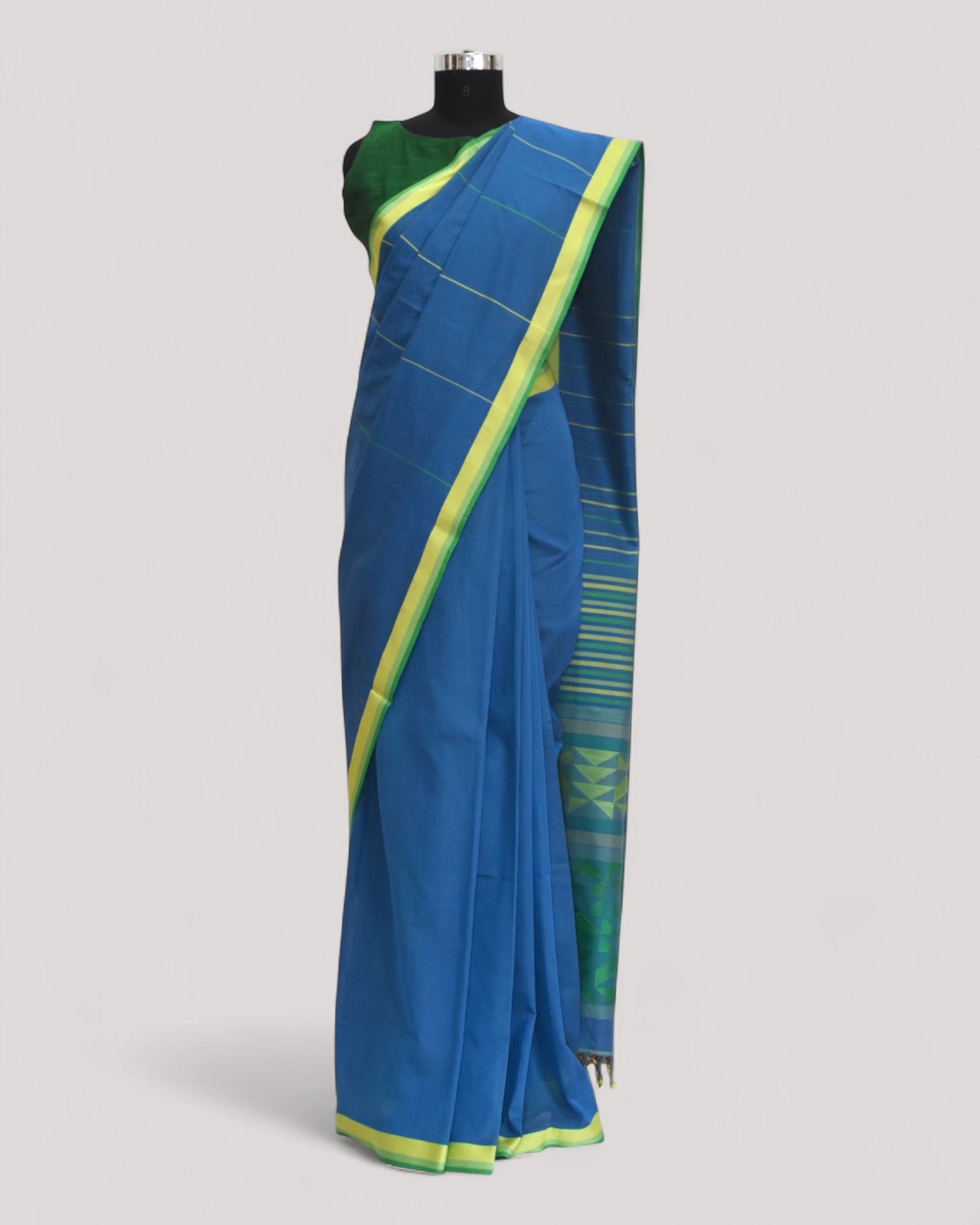 Blue - Triangle Motif Organic Cotton Saree