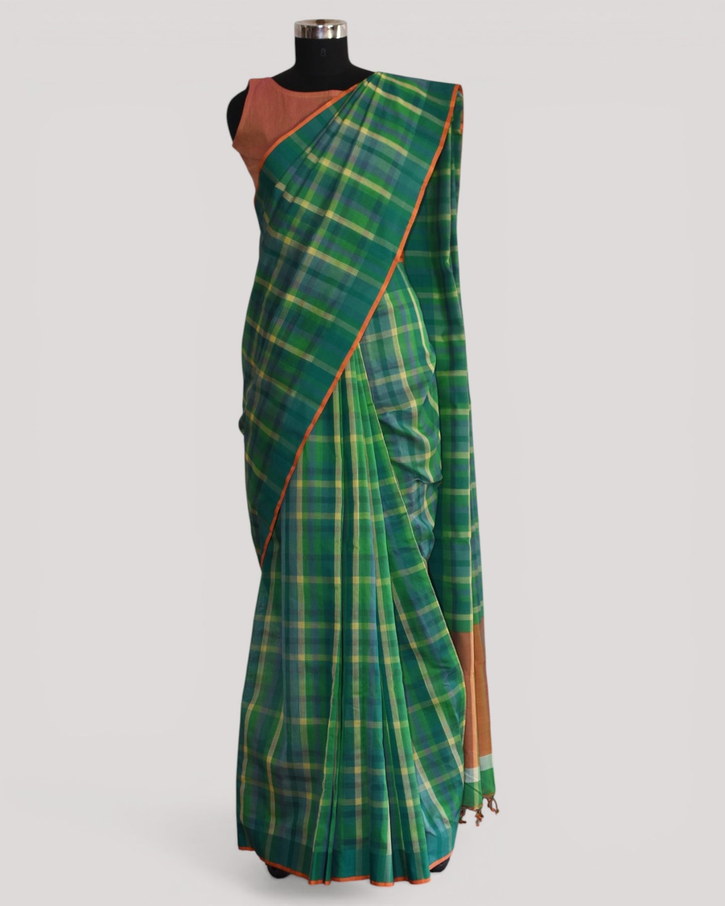 Green Checks - Organic Cotton Saree