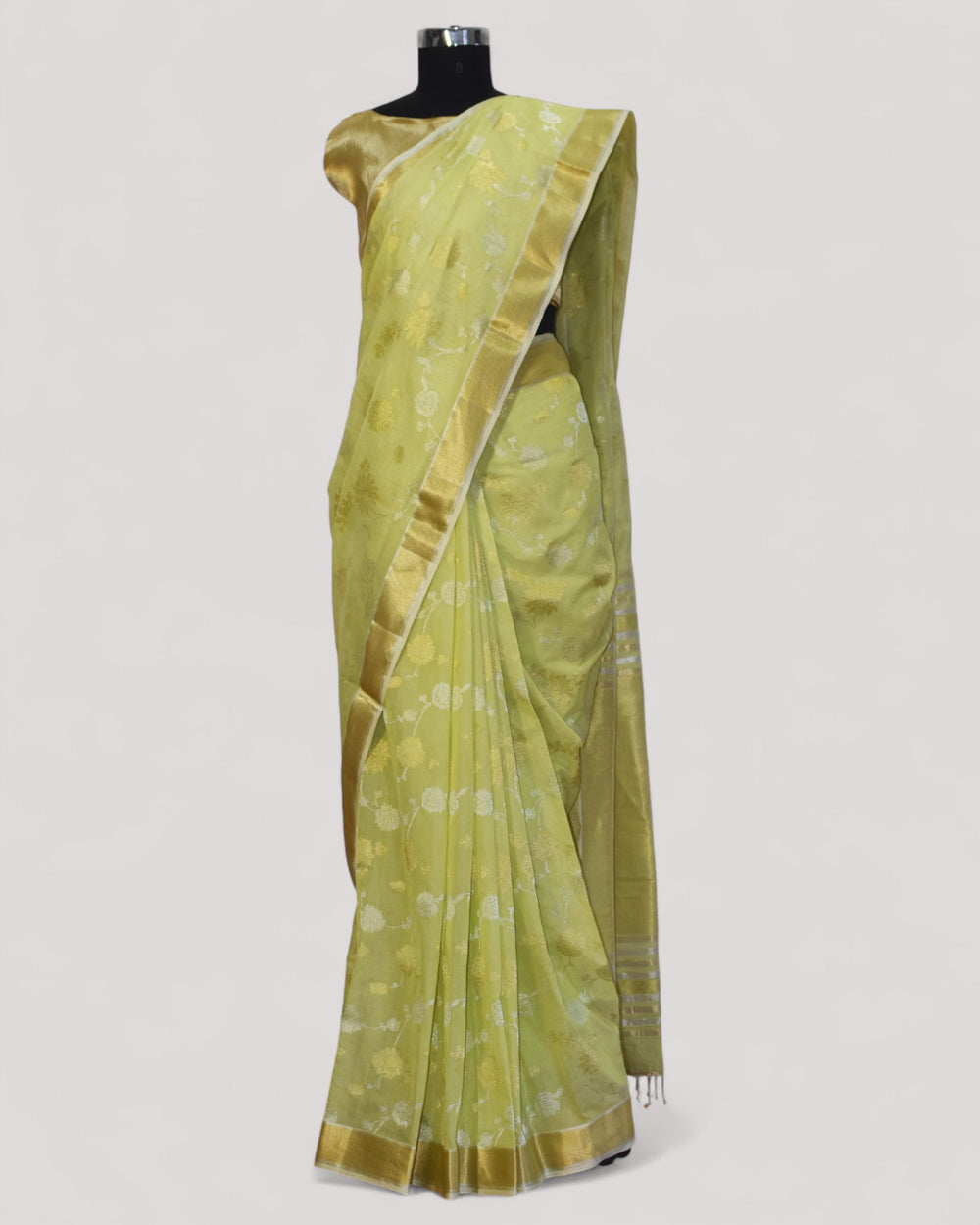Lime Green - Gilded Grove Organic Cotton Saree