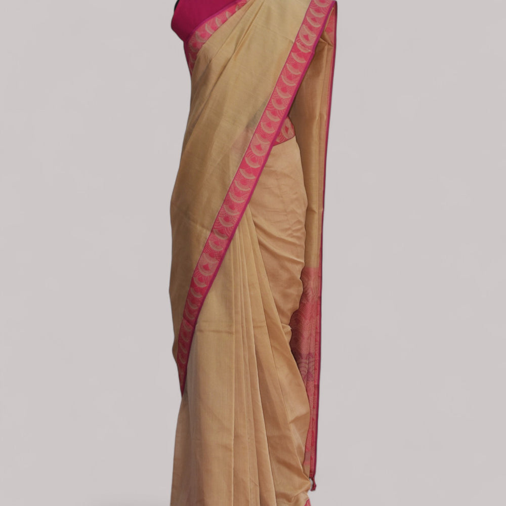 Beige - Arch Motif Organic Cotton Saree