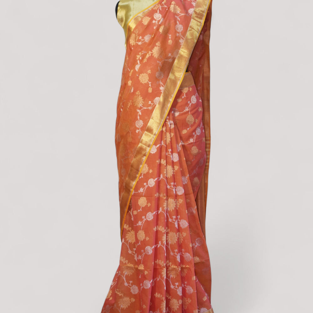 Orange - Gilded Grove Organic Cotton Saree
