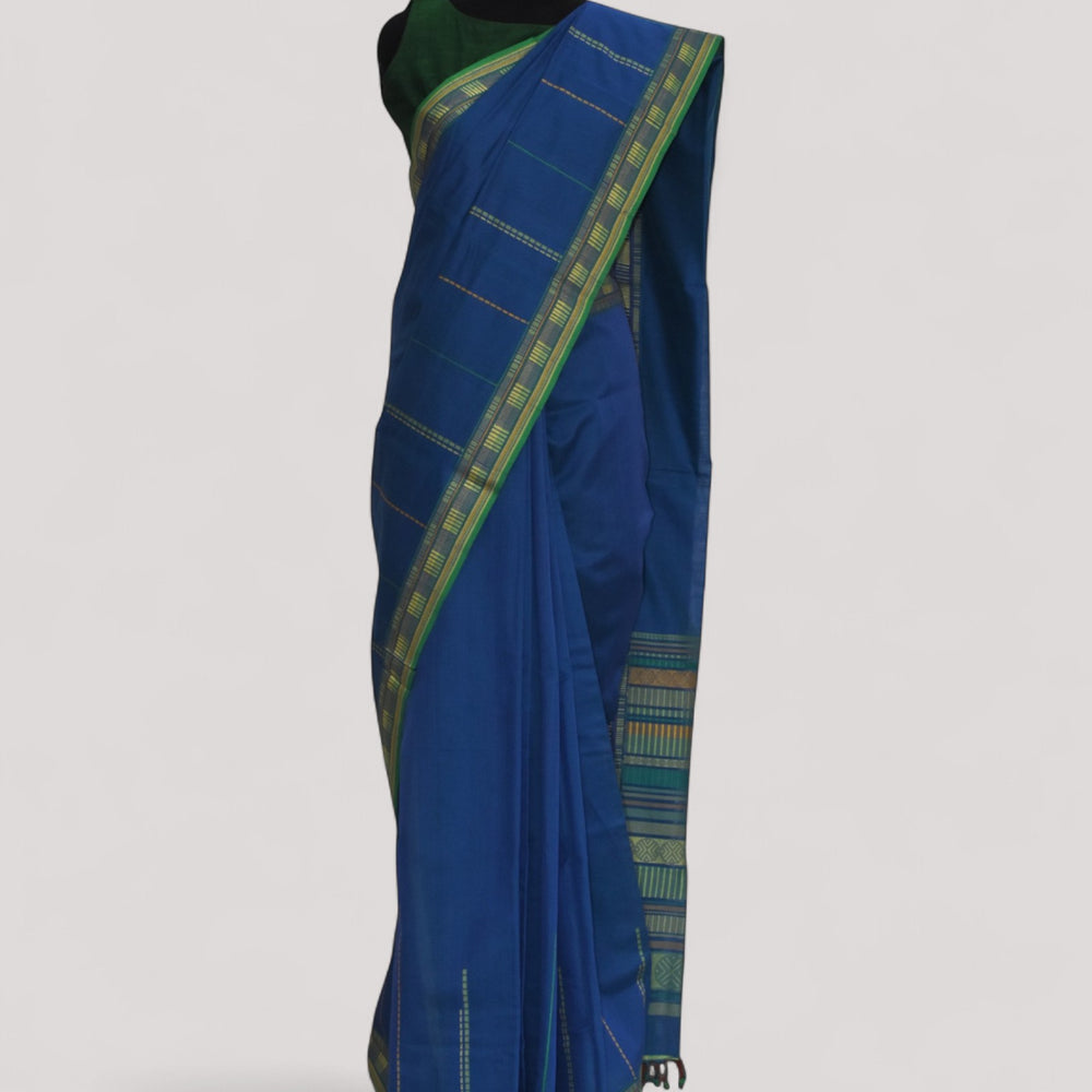 Blue - Sticks and Swirls Organic Cotton Saree