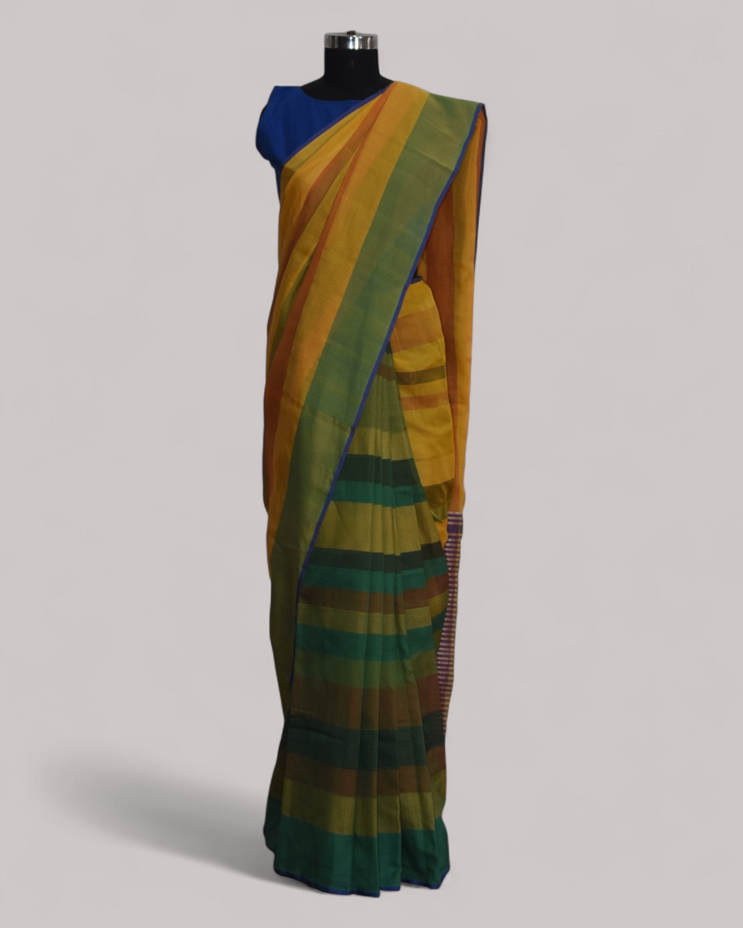 Yellow & Green - Stitch Texture Organic Cotton Saree