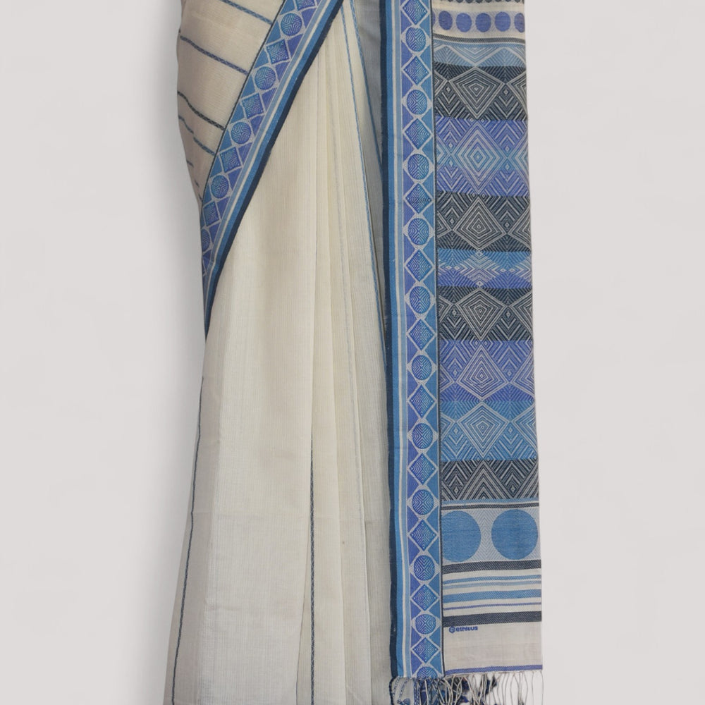
                      
                        Off-white - Geometric Elegance Organic Cotton Saree
                      
                    