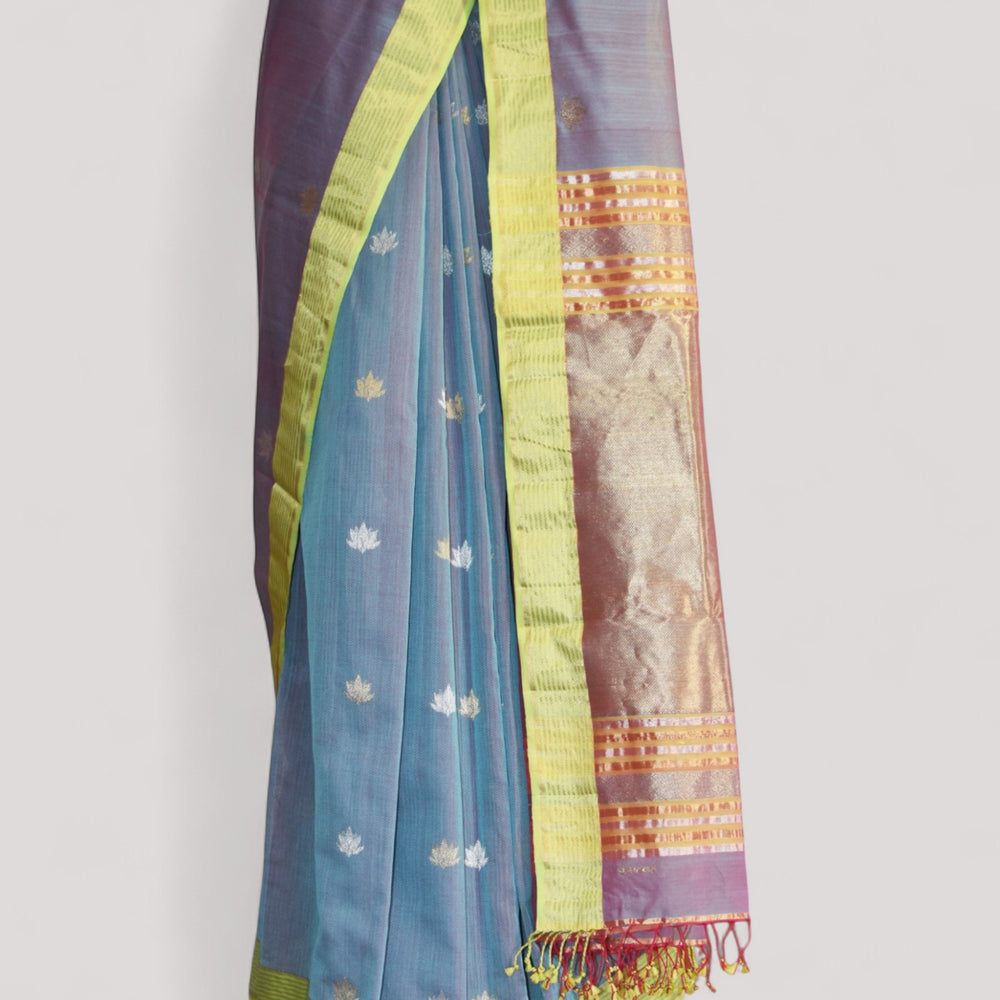 
                      
                        Bluish Grey - Lotus butta Organic Cotton Saree
                      
                    
