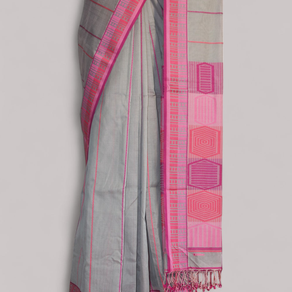 
                      
                        Light Grey - Honeycomb Harmony Organic Cotton Saree
                      
                    